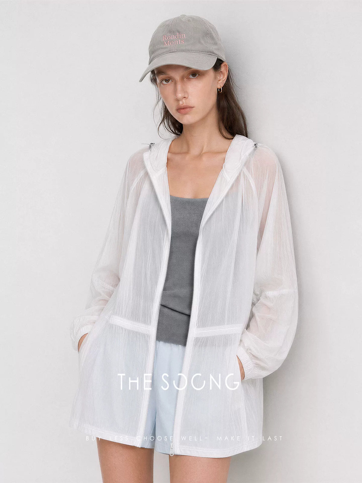 THESOONG/summer thin-structure gathered design women’s lightweight hooded sun-protective top 9220