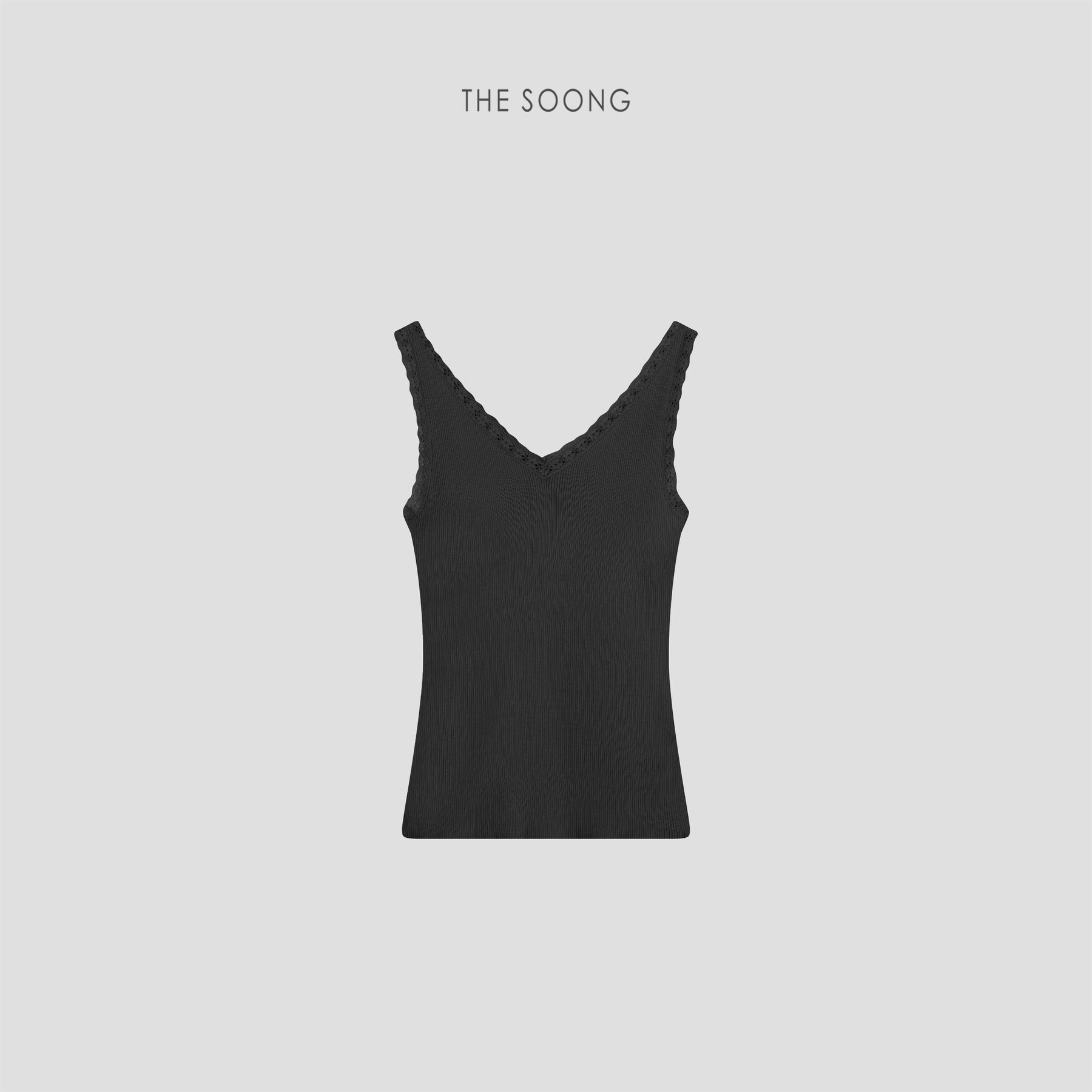 THESOONG/Lyocell Mulberry V-neck Fixed-Dye Lace Lace Groove Knit Camisole for Women 9404