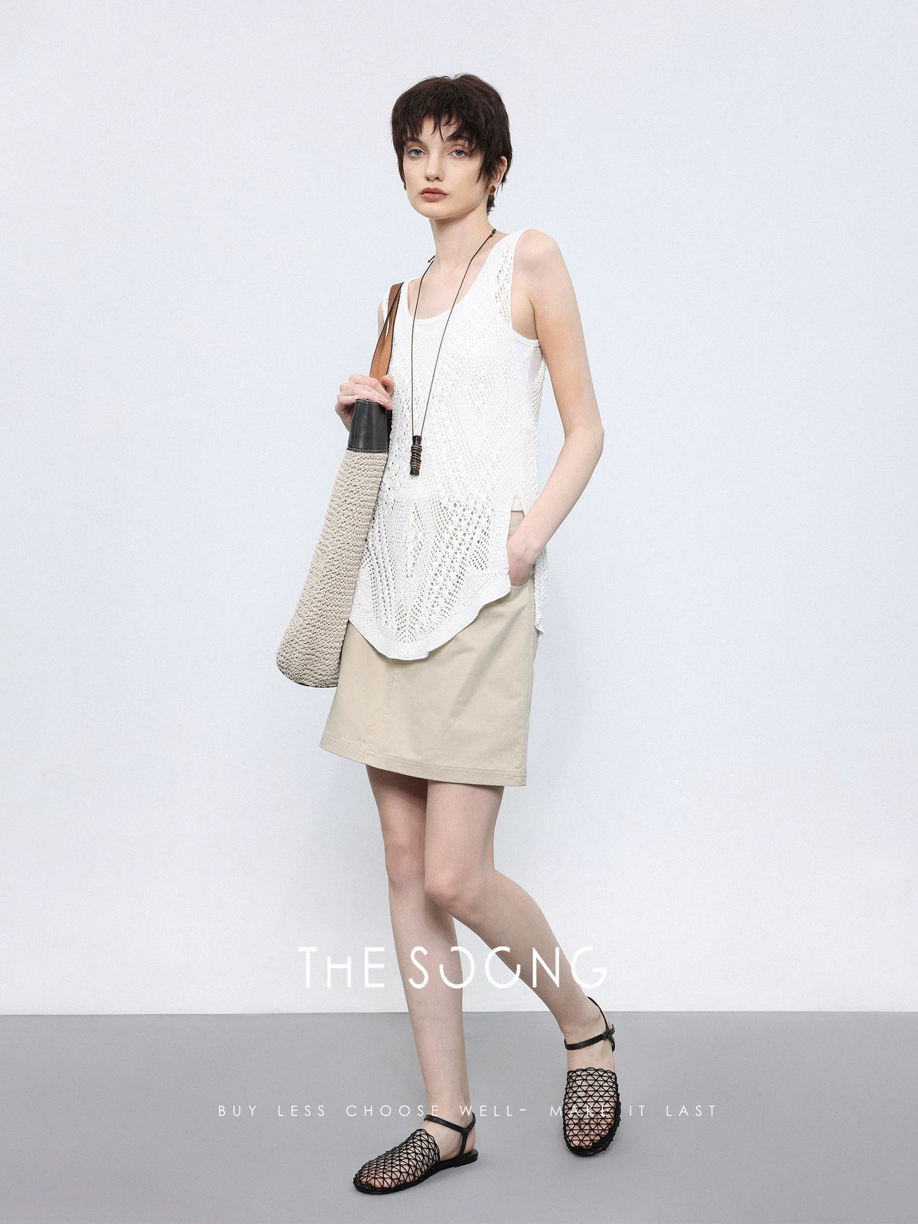 THESOONG/Hollow Aesthetic Cedar hemp yarn shell flower women's camisole 4305