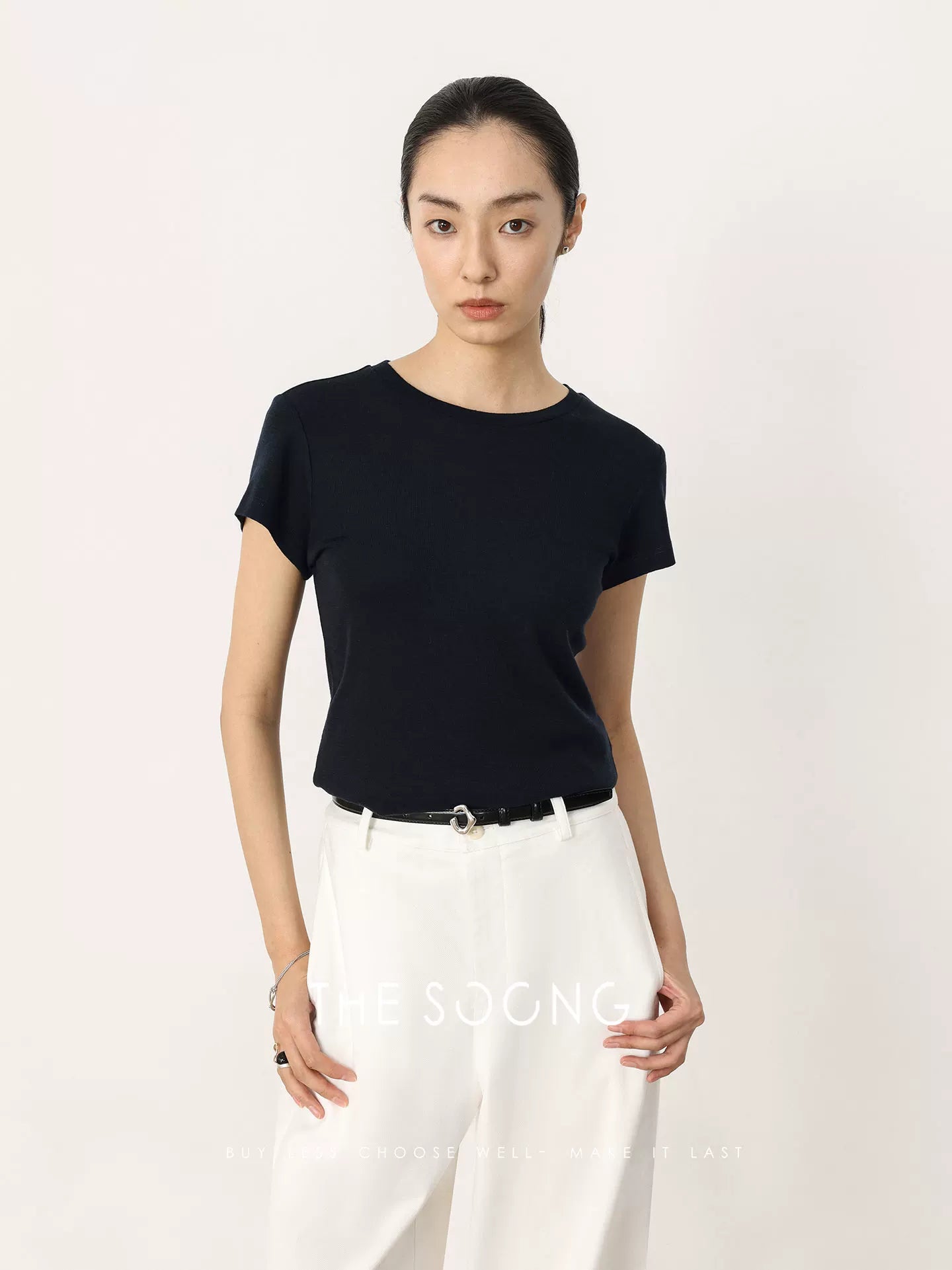 THESOONG/Zero-Feeling Skin-Friendly 100% Extra-Fine High-Count Merino Wool Lightweight Short-Sleeve Round-Neck T-Shirt for Women