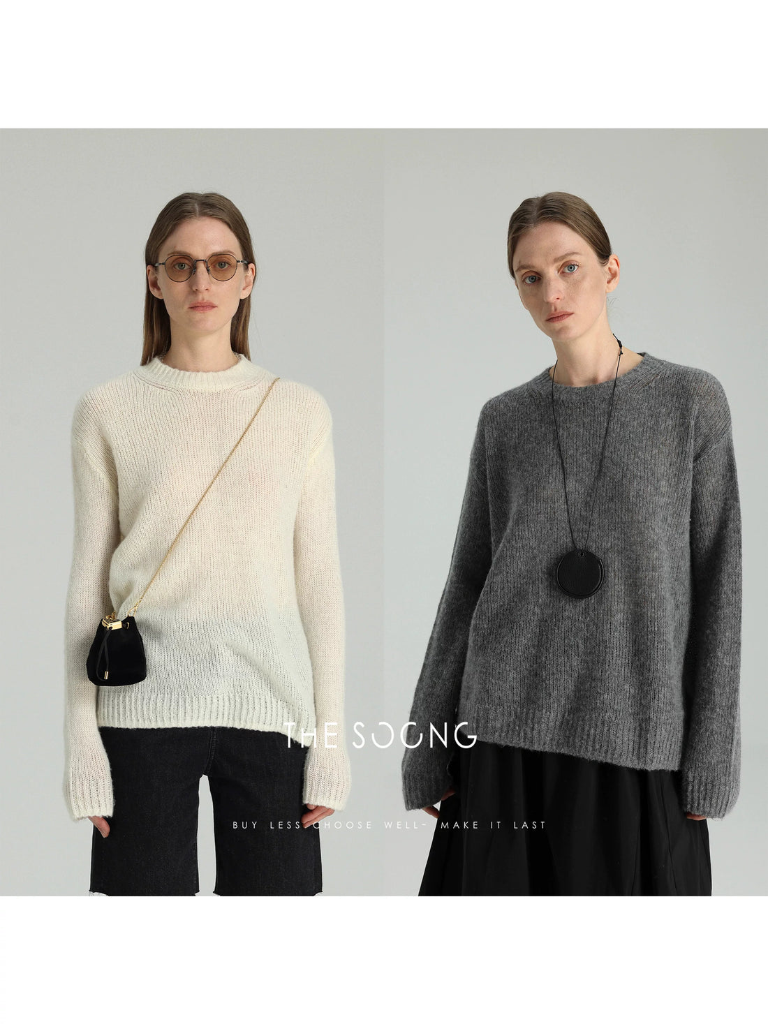 THESOONG/Interwoven aesthetics minimalist cashmere fancy yarn sweater skin-feel pullover long-sleeve knit top for women 5457