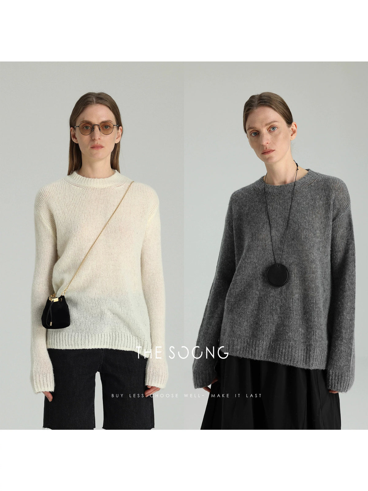 THESOONG/Interwoven aesthetics minimalist cashmere fancy yarn sweater skin-feel pullover long-sleeve knit top for women 5457