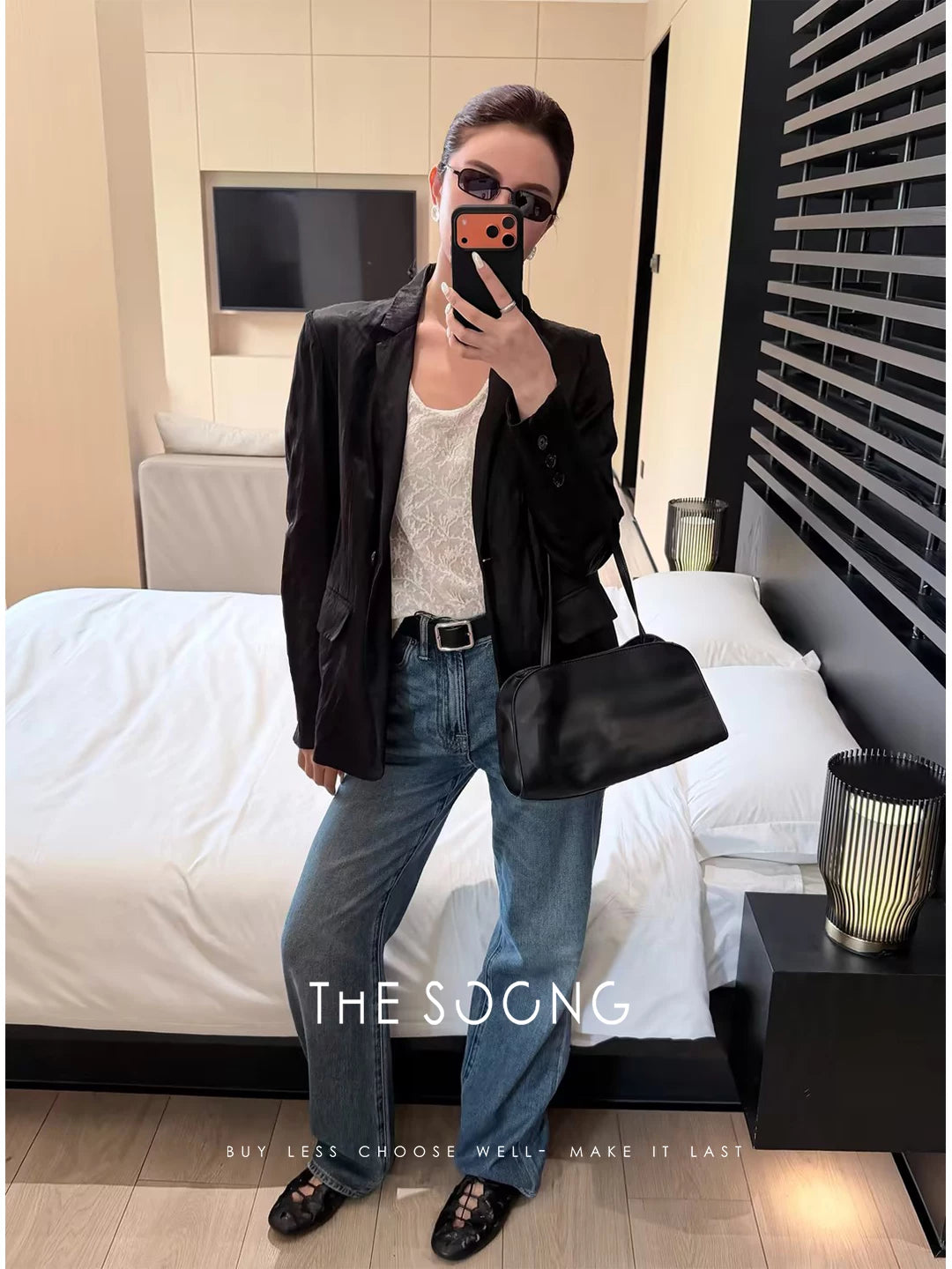 THESOONG/Lazy silhouette heavy Italian natural wrinkle black women's blazer 8636