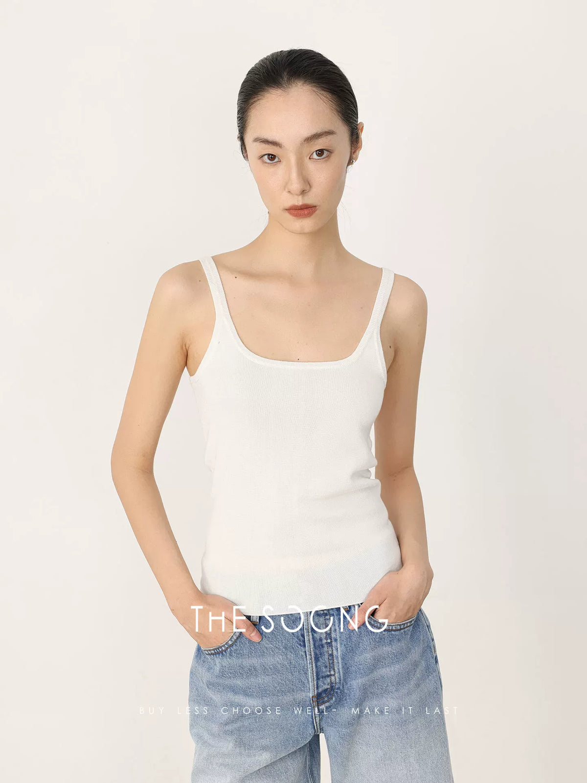 THESOONG / Nude-feel vest, 100% triacetate fine smooth basic vest top HWBX8488