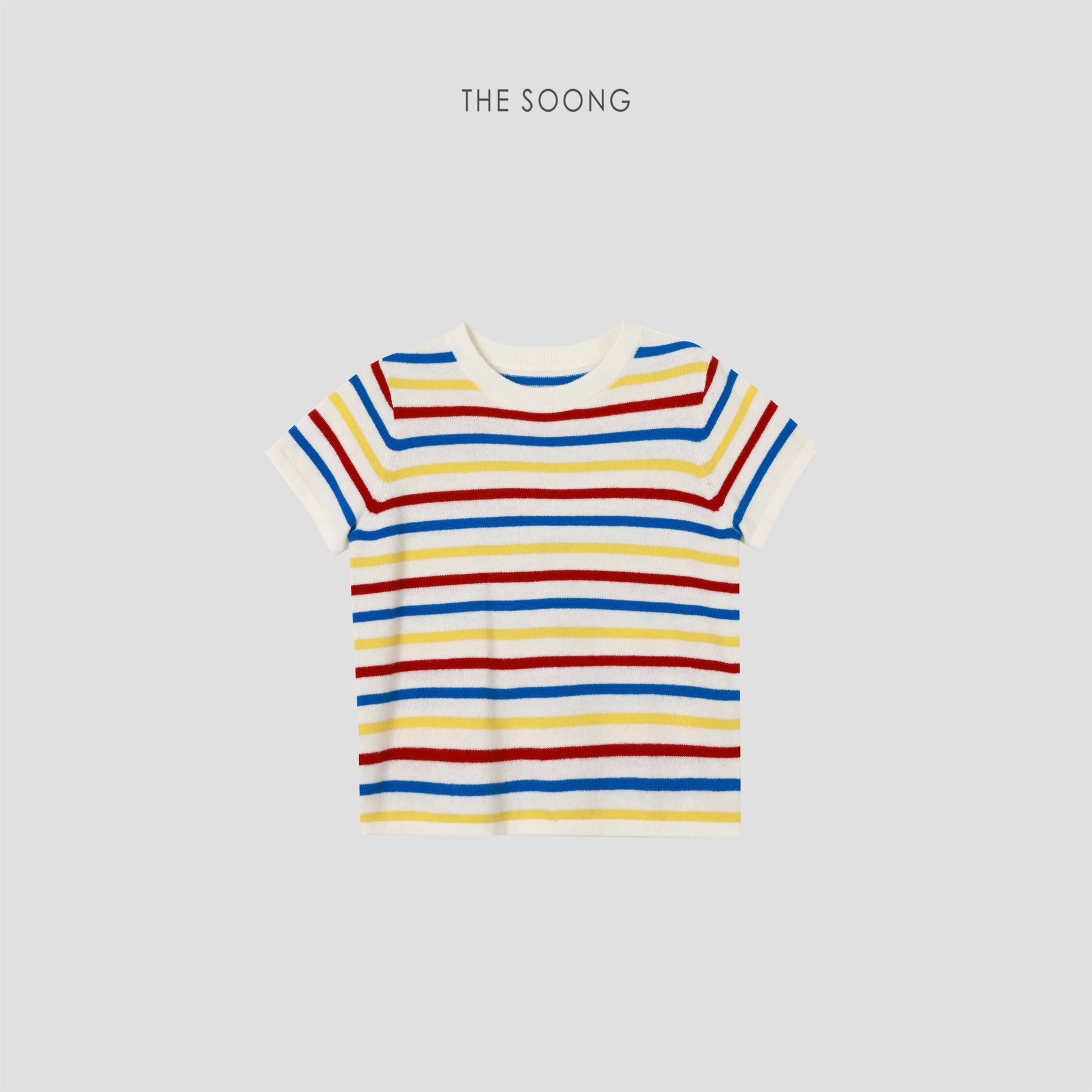 THESOONG / Rainbow Sweater Australian Imported 90% Wool High-Count Fine Knit Short Sleeve Striped Sweater for Women 9041