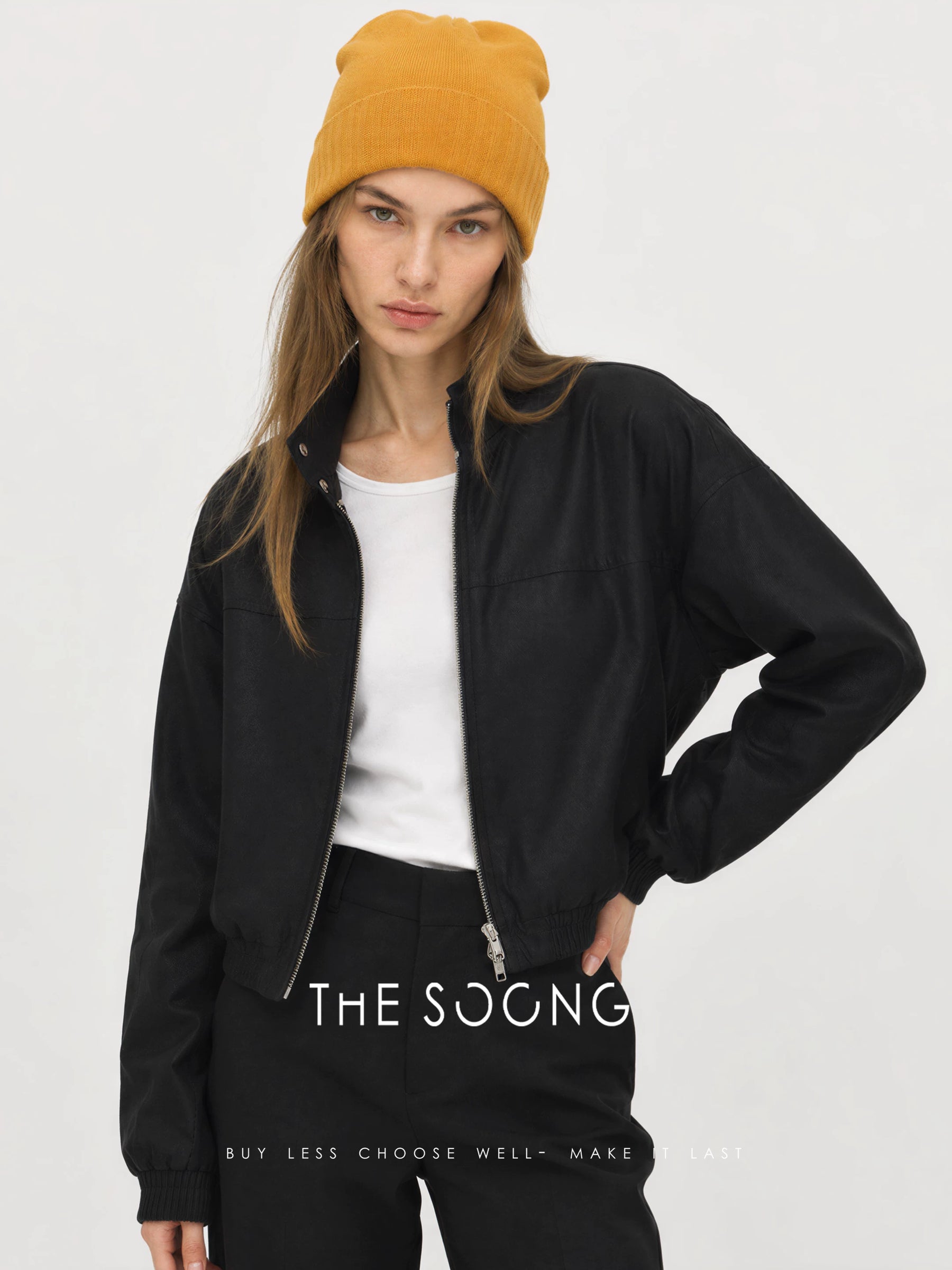 THESOONG / Bass Jacket Short Drawstring Hem Stand Collar Two-Way Zipper Loose Jacket 9142