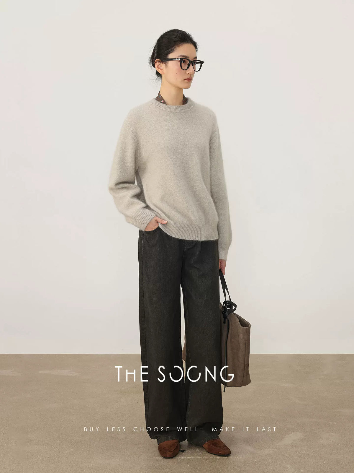 THESOONG/Wool Thin Sweater for Women, Crew Neck Autumn/Winter High-End Inner Layer, Can Be Worn Outerwear Petite 8475