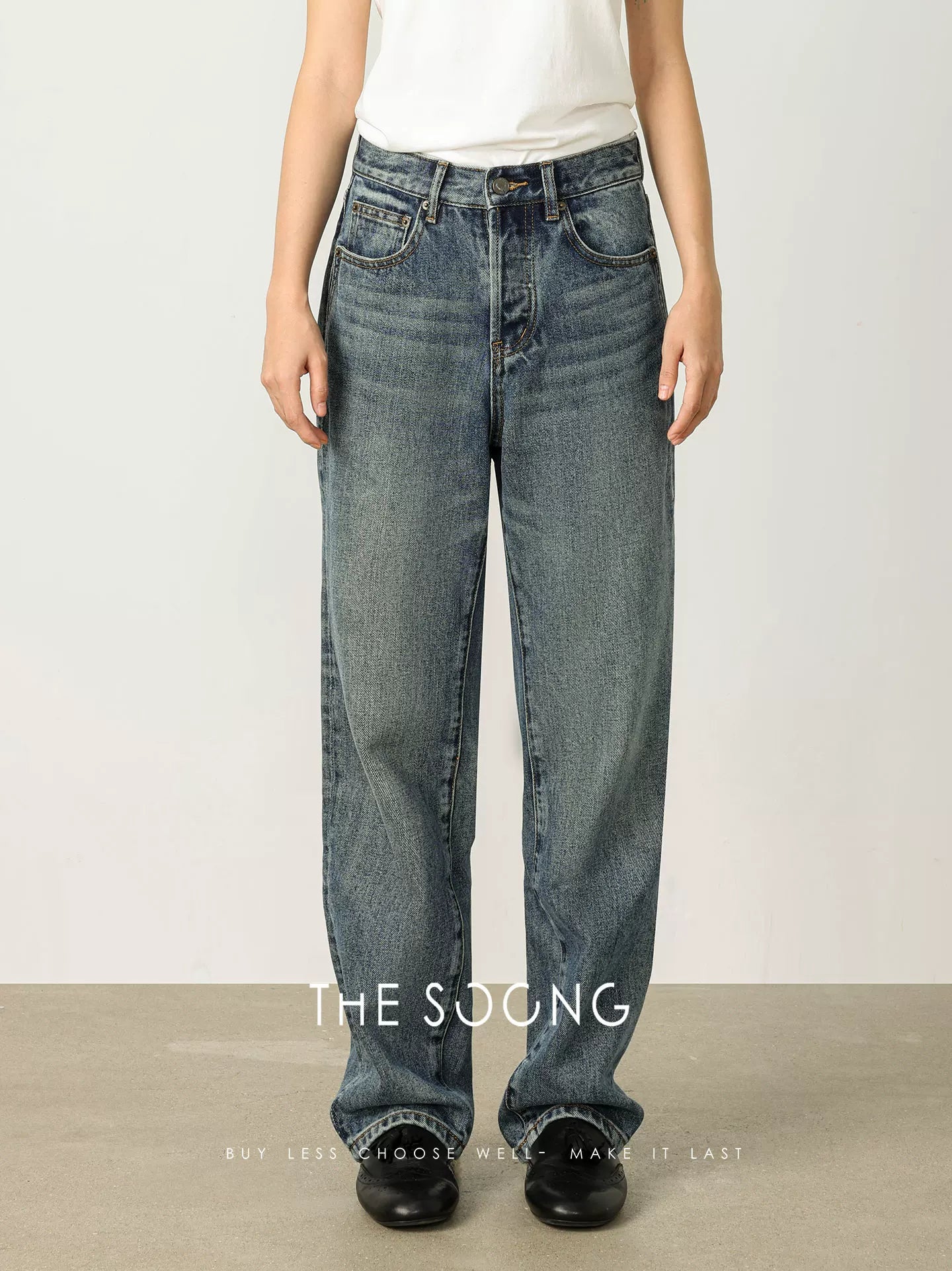 THESOONG/ Minimalist Denim for Women, Spring New Mid-rise Slimming Narrow Straight Long Pants 3060