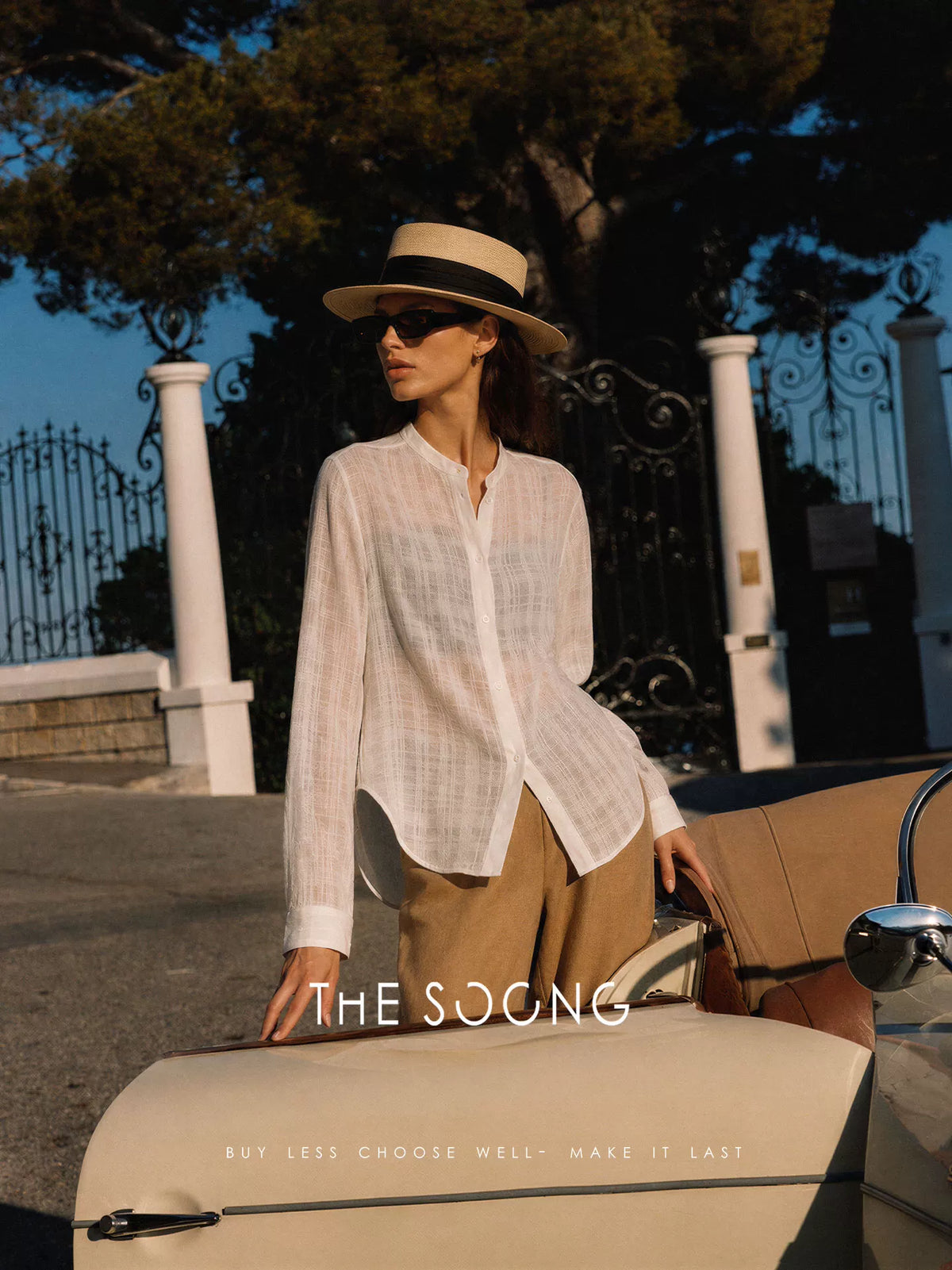 THESOONG/ Summer thin Tencel-linen textured breathable sun-protective high-neck long-sleeve shirt for women 9221