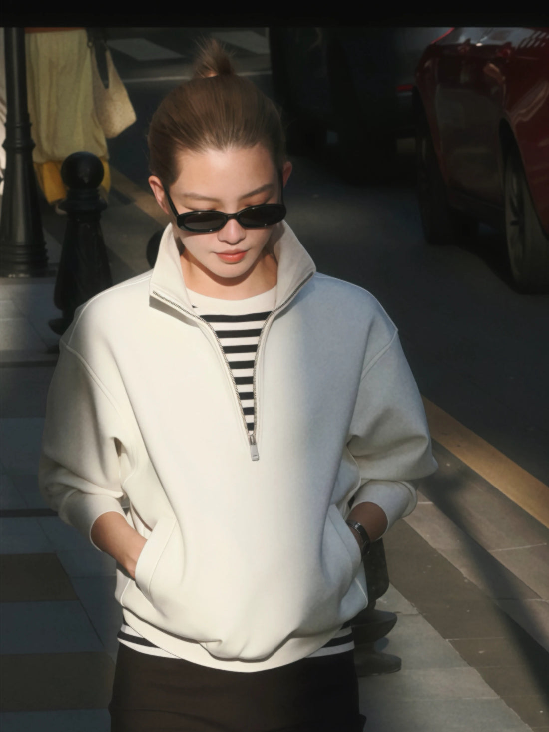 THESOONG/Quiet Luxurious Cloud Feel Cotton Blend High-Elastic Structured Half-Zip Stand Collar Sweatshirt 9387