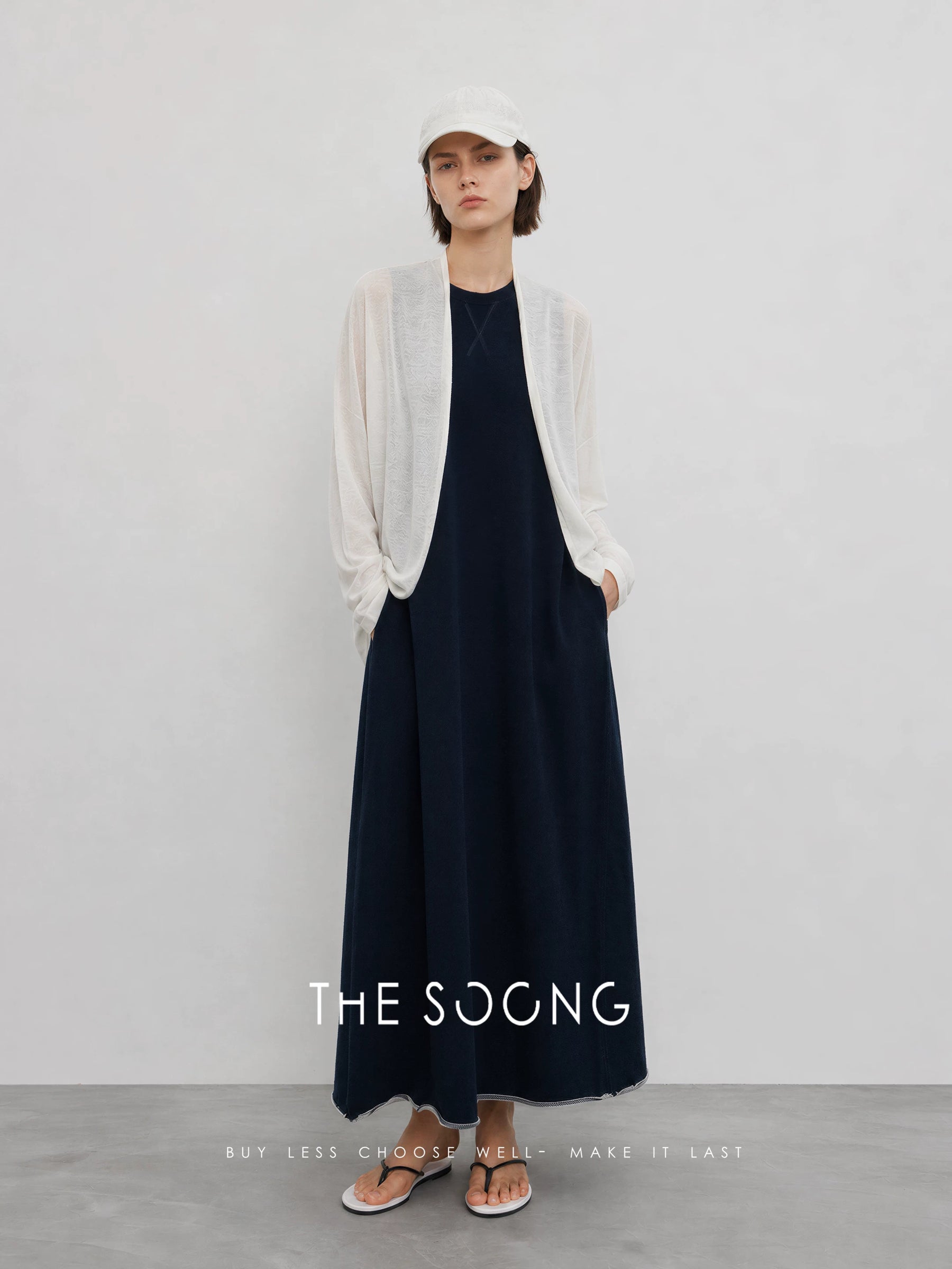 THESOONG / 280G cotton sleeveless vest dress for women, summer long straight slim-fit dress with slit HWQZ9328