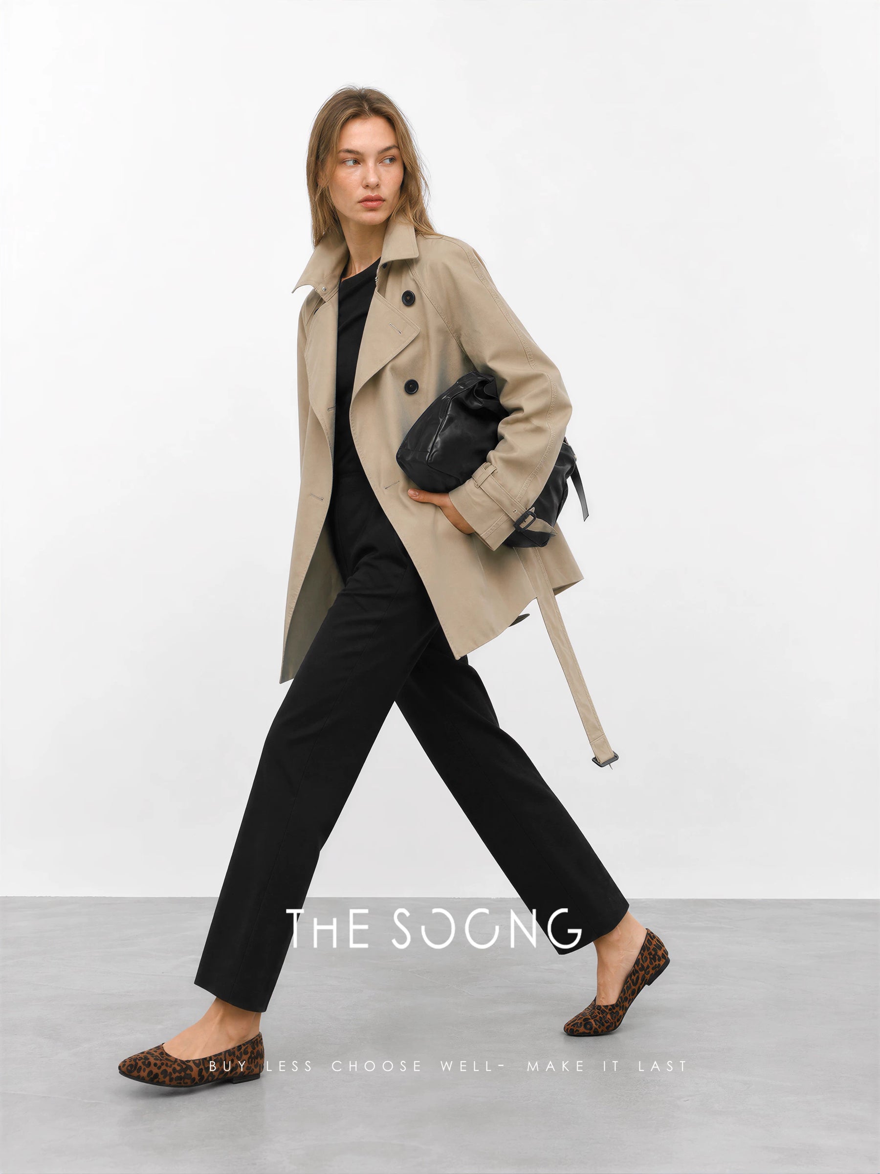 THESOONG / Stretchy Little Black Pants Minimalist Slimming Mid-Rise Straight Nine-Point Casual Pants for Women Summer 6813