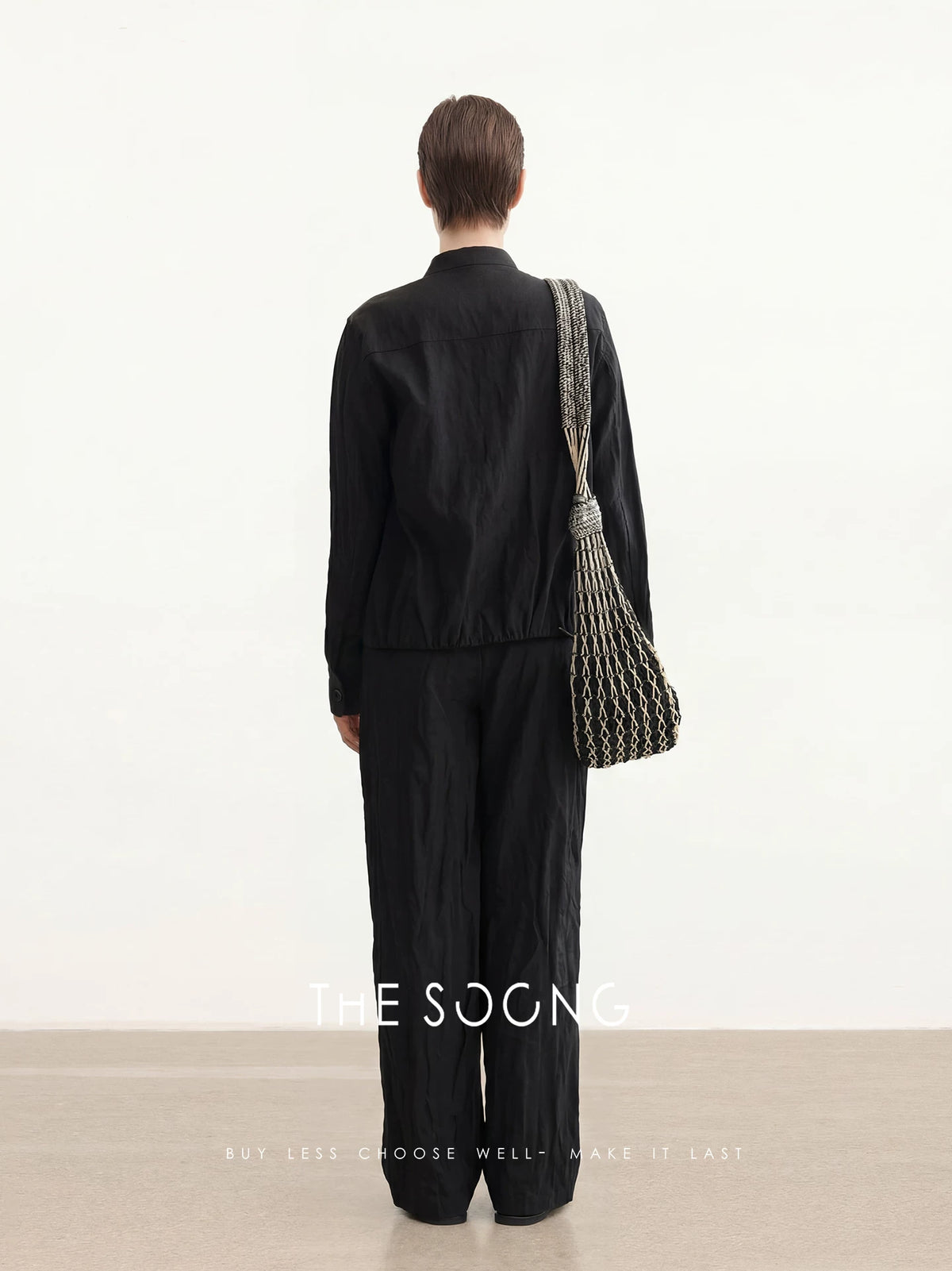 THESOONG/Textured Feel Cotton-Blend with Metallic Thread Slightly Curved Wide-Leg Casual Pants for Women 8750
