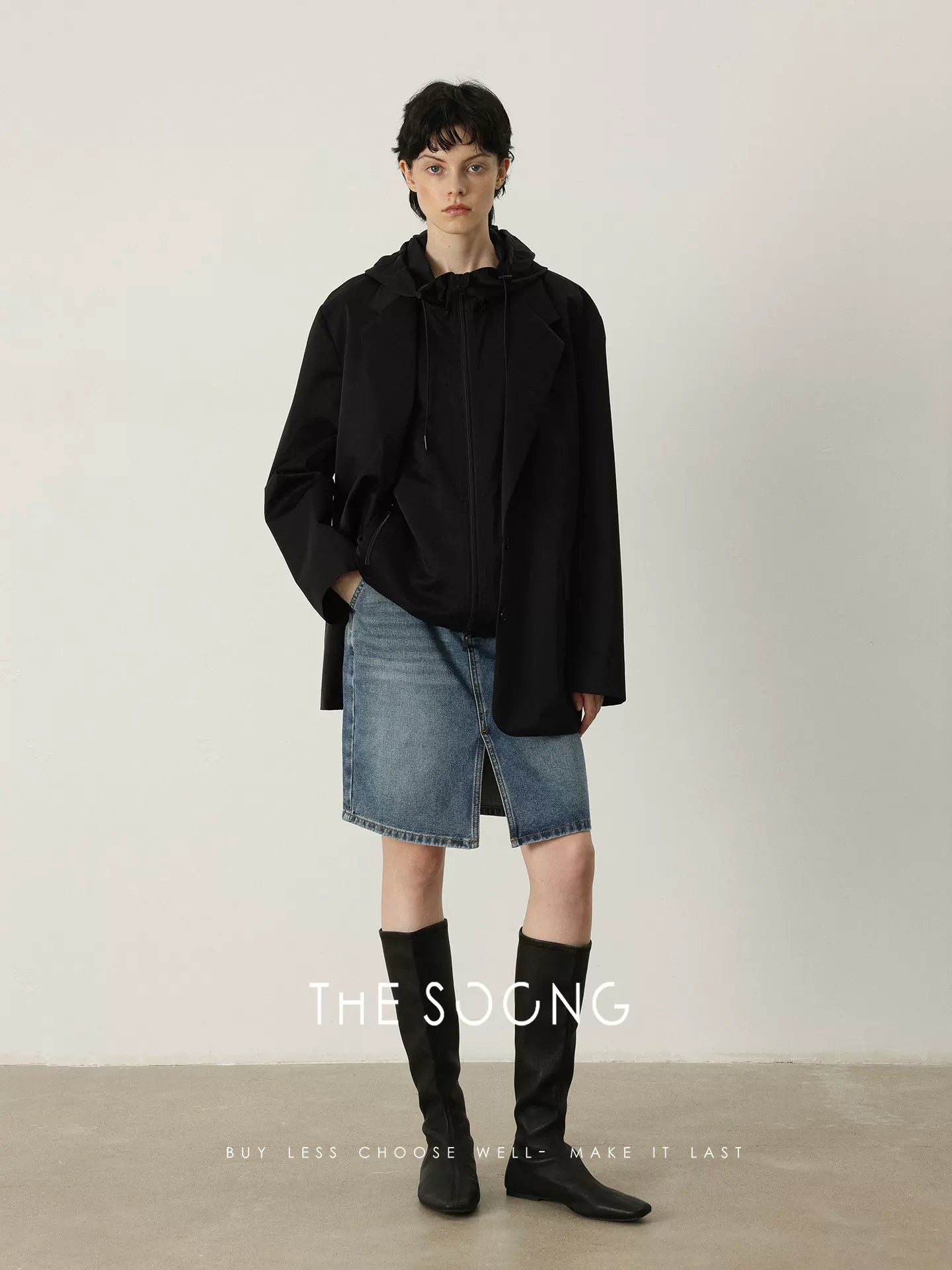THESOONG/Natural Denim Lightweight 11.3oz Washed Faded Texture Retro Denim Skirt 6843