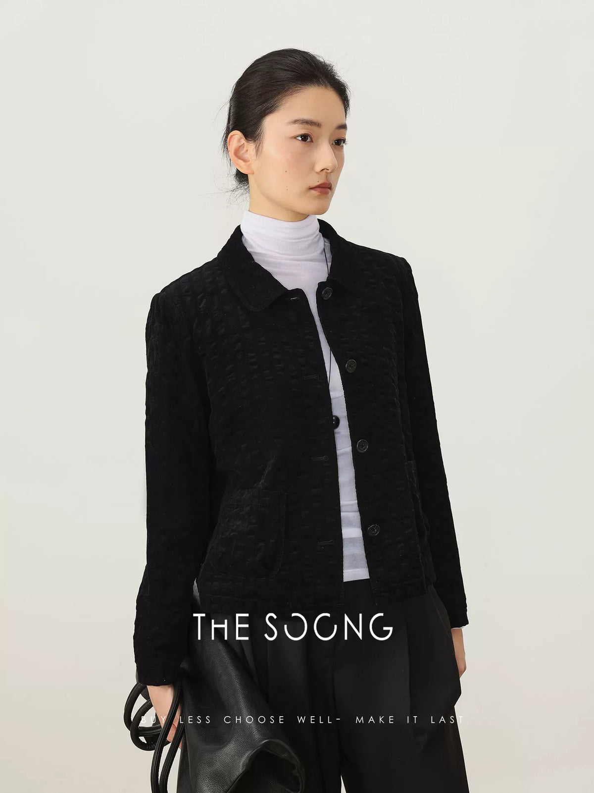 THESOONG/High-end cotton cardigan jacket for women, with lapel, slim fit, elegant and simple textured jacket top 7996
