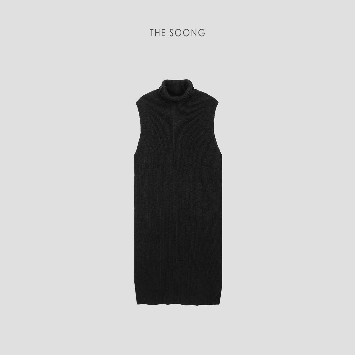 THESOONG/Autumn and Winter 100% Cotton Sleeveless Knit Dress Textured Mid-Length High-Neck Long Dress 7764