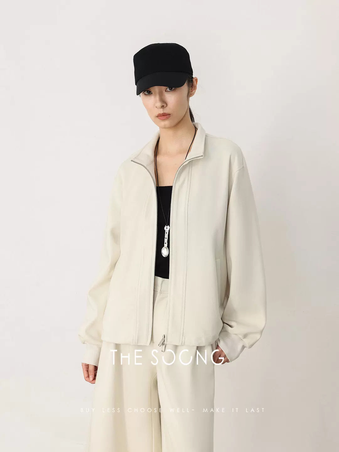 THESOONG / Stiff and Non-Collapsing Double-Weave Raglan Sleeve Shaped Casual Sweatshirt Set 8190/8113