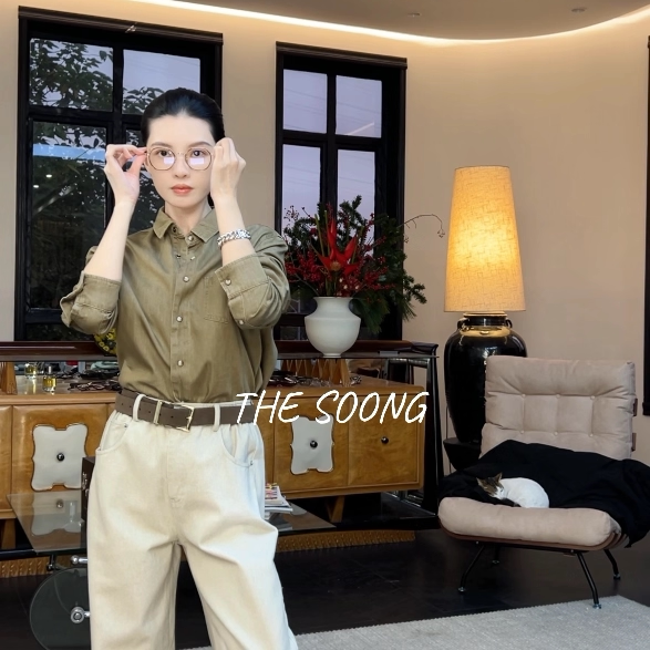 THESOONG/Early Spring New 100% Pure Cotton Classic Versatile Crisp Collared Shirt Jacket for Women 7274