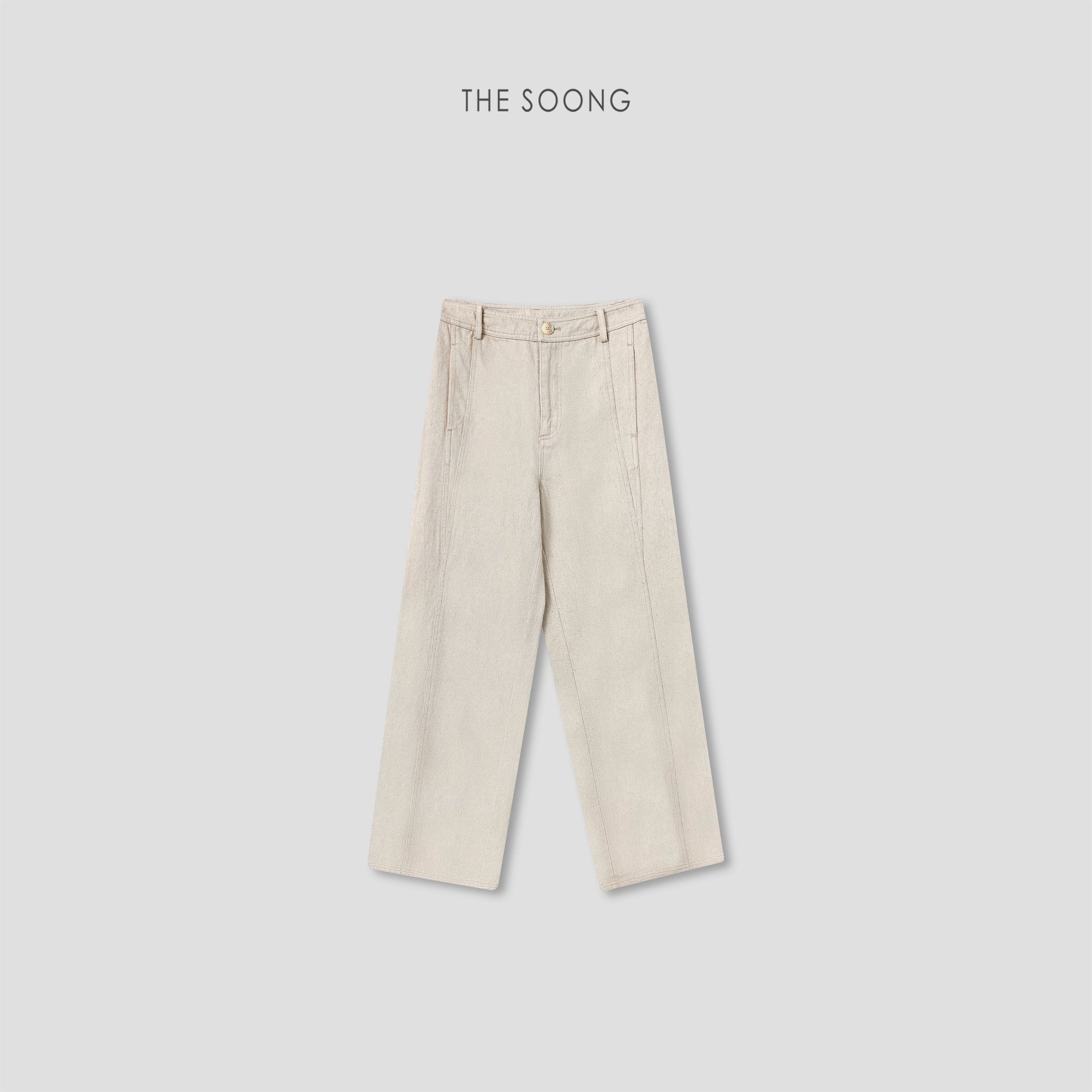 THESOONG/Neat aesthetics spring-summer women's hemp-cotton structured non-stretch mid-waist casual pants 8277