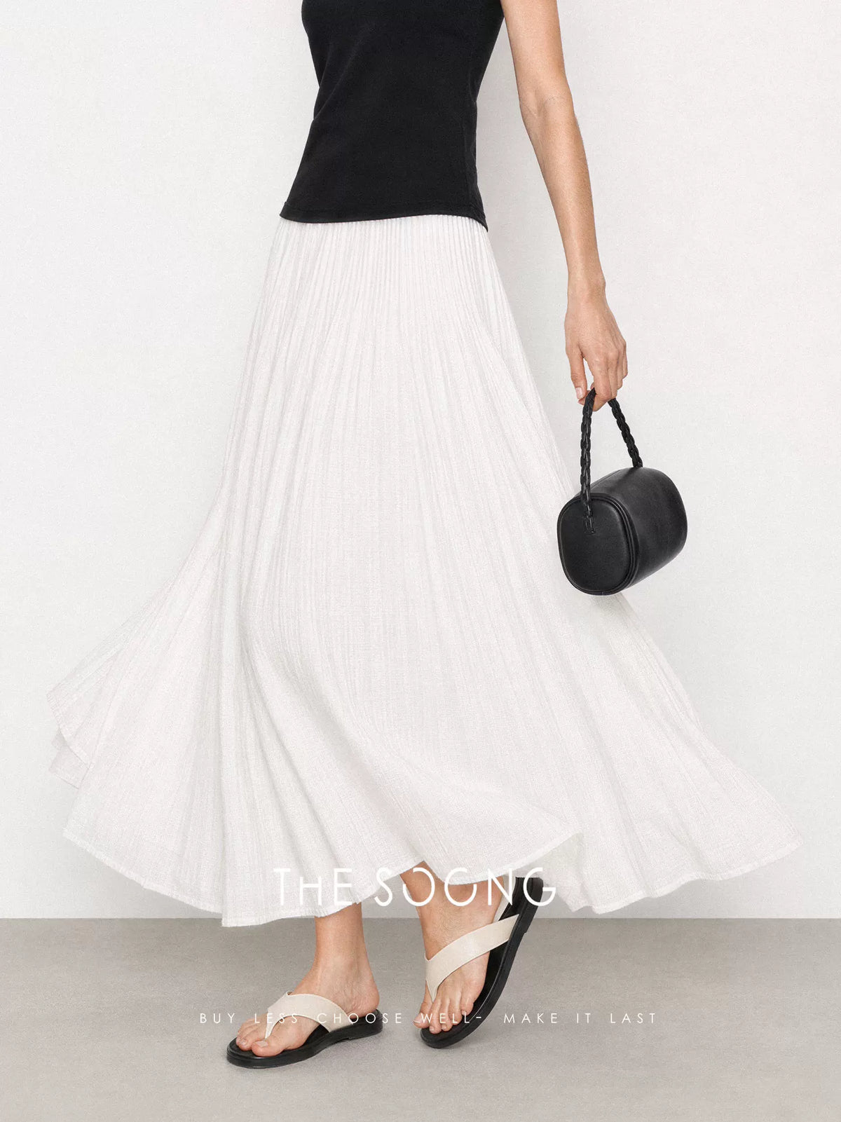 THESOONG/Light-feel texture natural soft ramie breathable high-density pleated slimming A-line skirt 9211