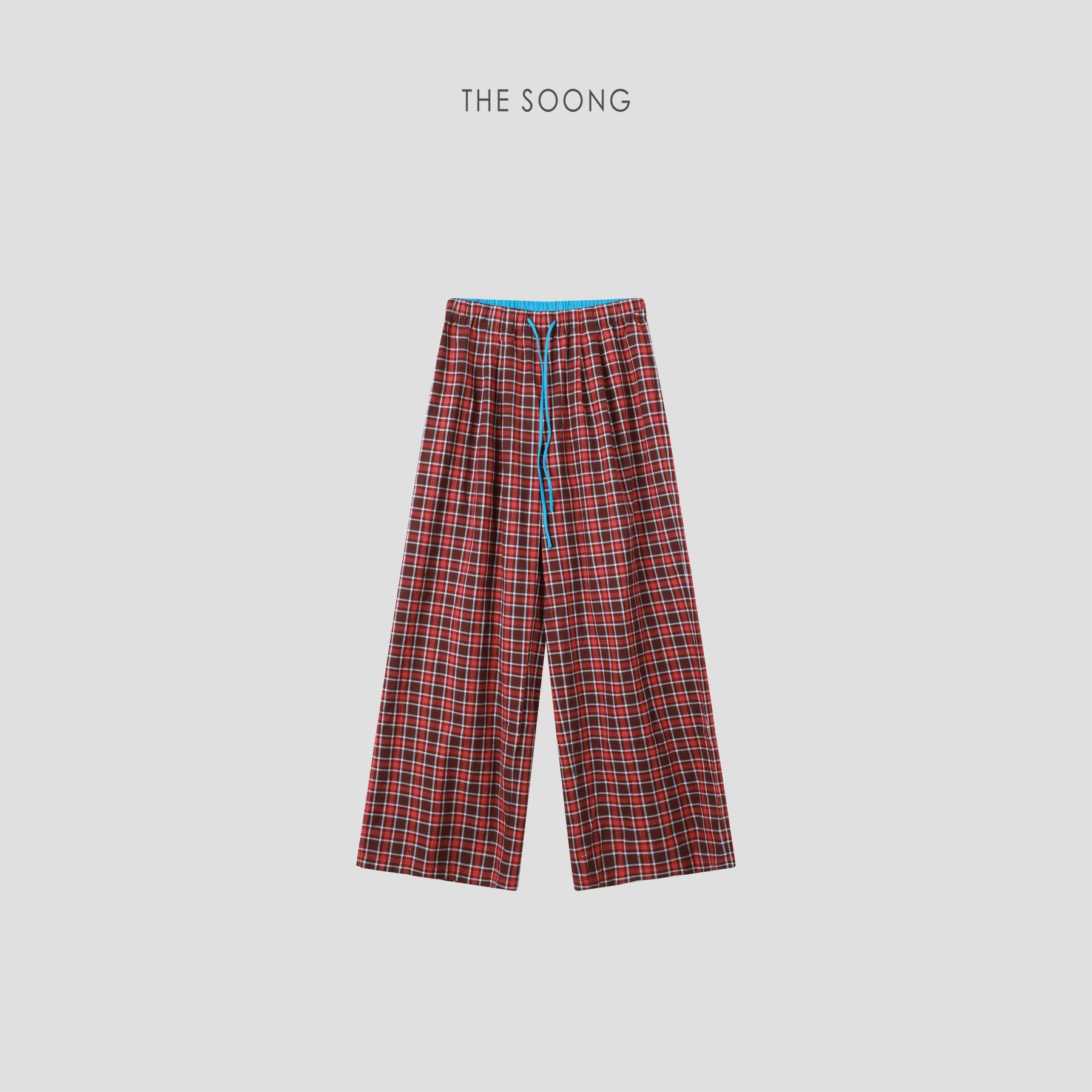 THESOONG/Lazy Holiday 100% Cotton Retro Plaid Elastic Waist Drawstring Straight Casual Pants 8451
