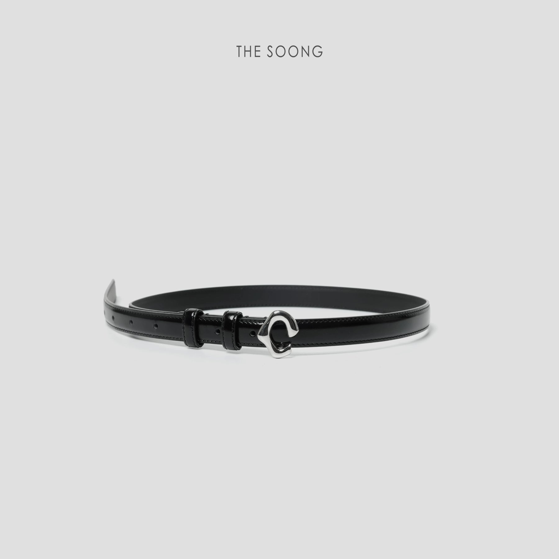 THESOONG/Classic C-shaped top layer leather, glossy versatile buckle thin leather belt 6492