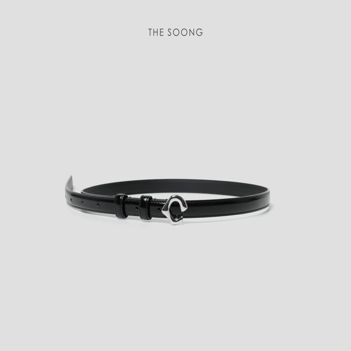 THESOONG/Classic C-shaped top layer leather, glossy versatile buckle thin leather belt 6492