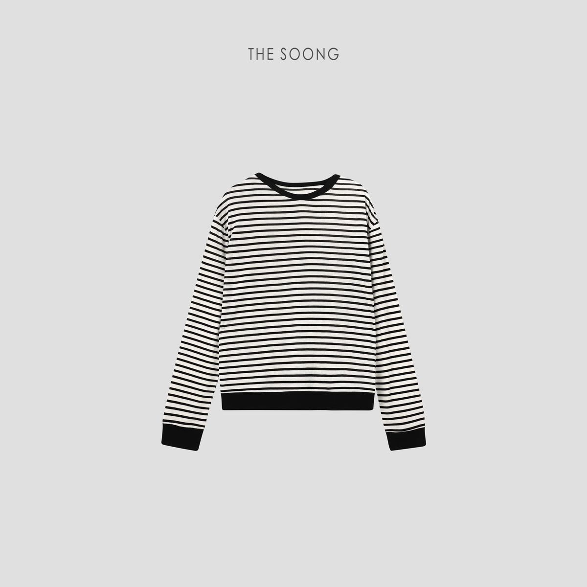 THESOONG/Line Aesthetics Zebra Stripe High-Weave Tencel Wool Summer Thin Long Sleeve Round Neck T-Shirt 2946