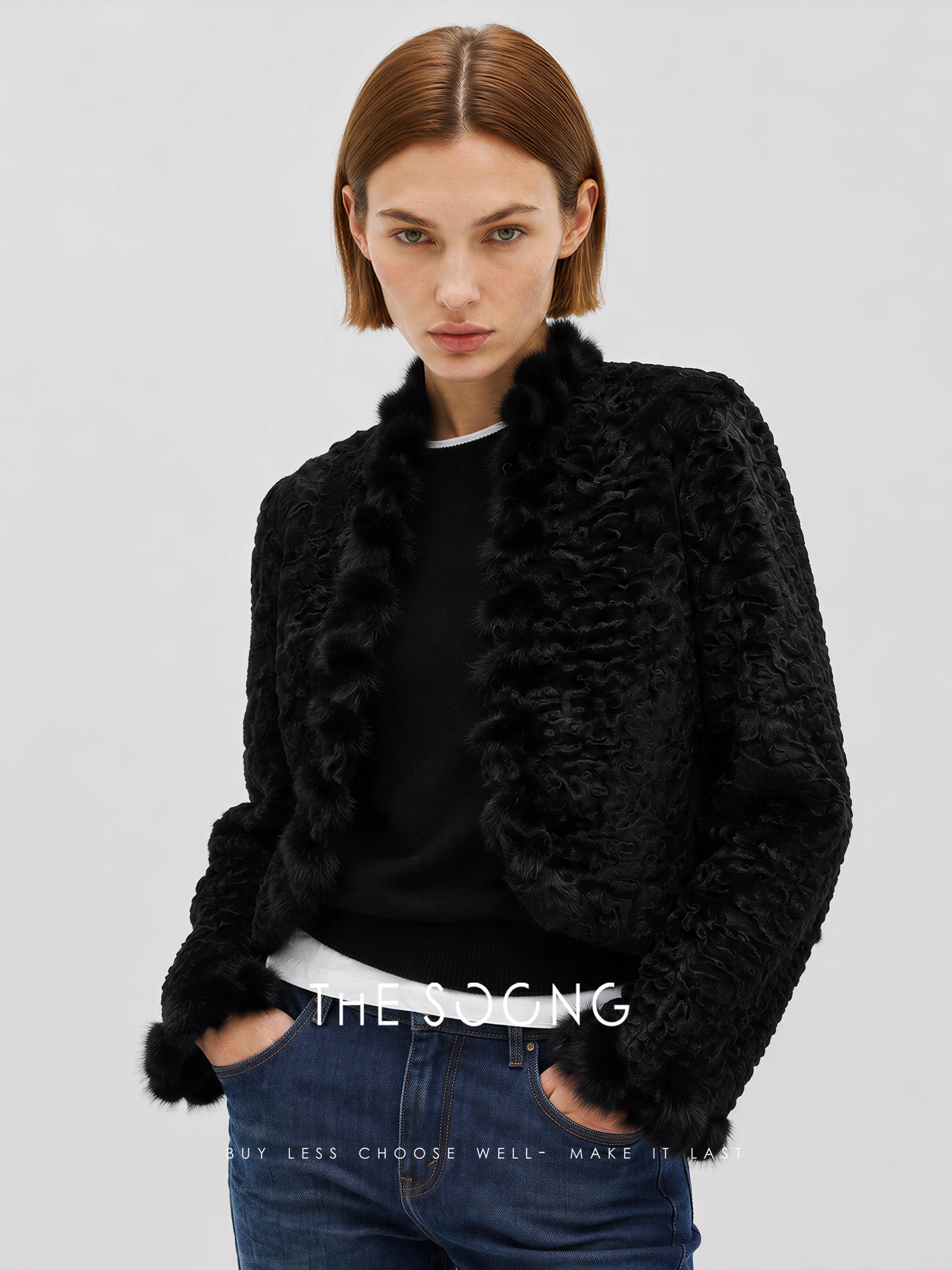 THESOONG/ Solid Huacheng Legend, Luxury D-brand Royal Finnish Saga Imported Swakara Fur Coat