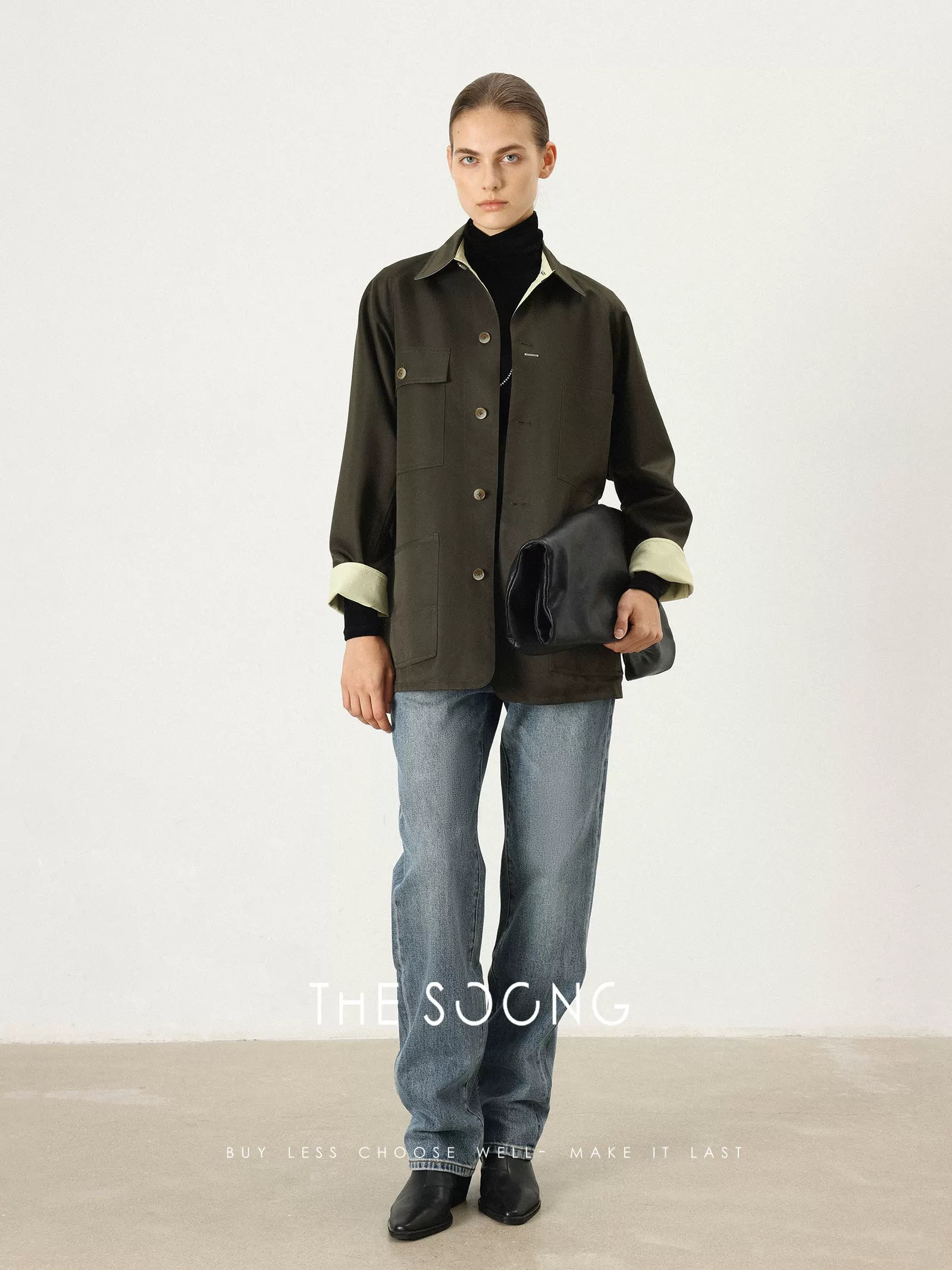 THESOONG/early spring new classic dual-cotton color-block multi-pocket loose-fit women’s collared jacket 7518