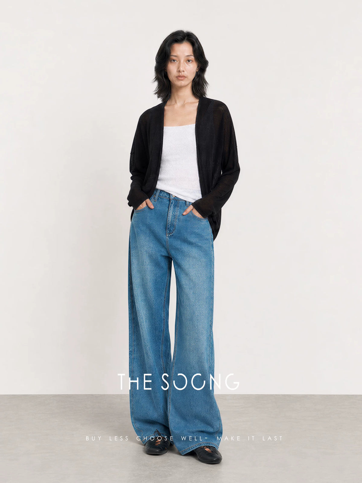 THESOONG/Blue Tone Denim High-Stretch Vest, Mid-Waist Jeans 6915/6976