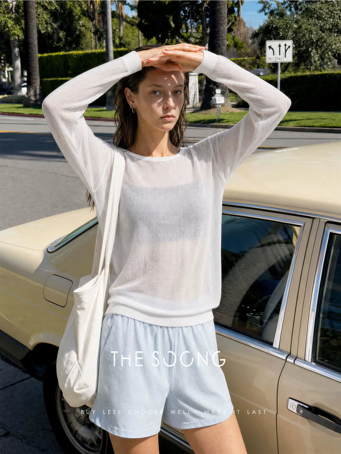 THESOONG/Summer Thin Tencel Acetate Smooth Draped Women's Long-Sleeve Round-Neck Shirt 9217
