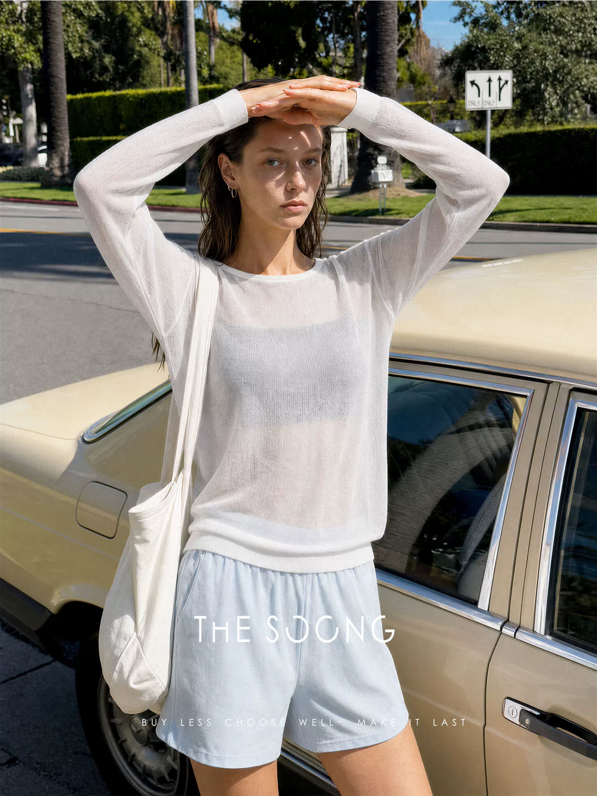 THESOONG/Summer Thin Tencel Acetate Smooth Draped Women's Long-Sleeve Round-Neck Shirt 9217