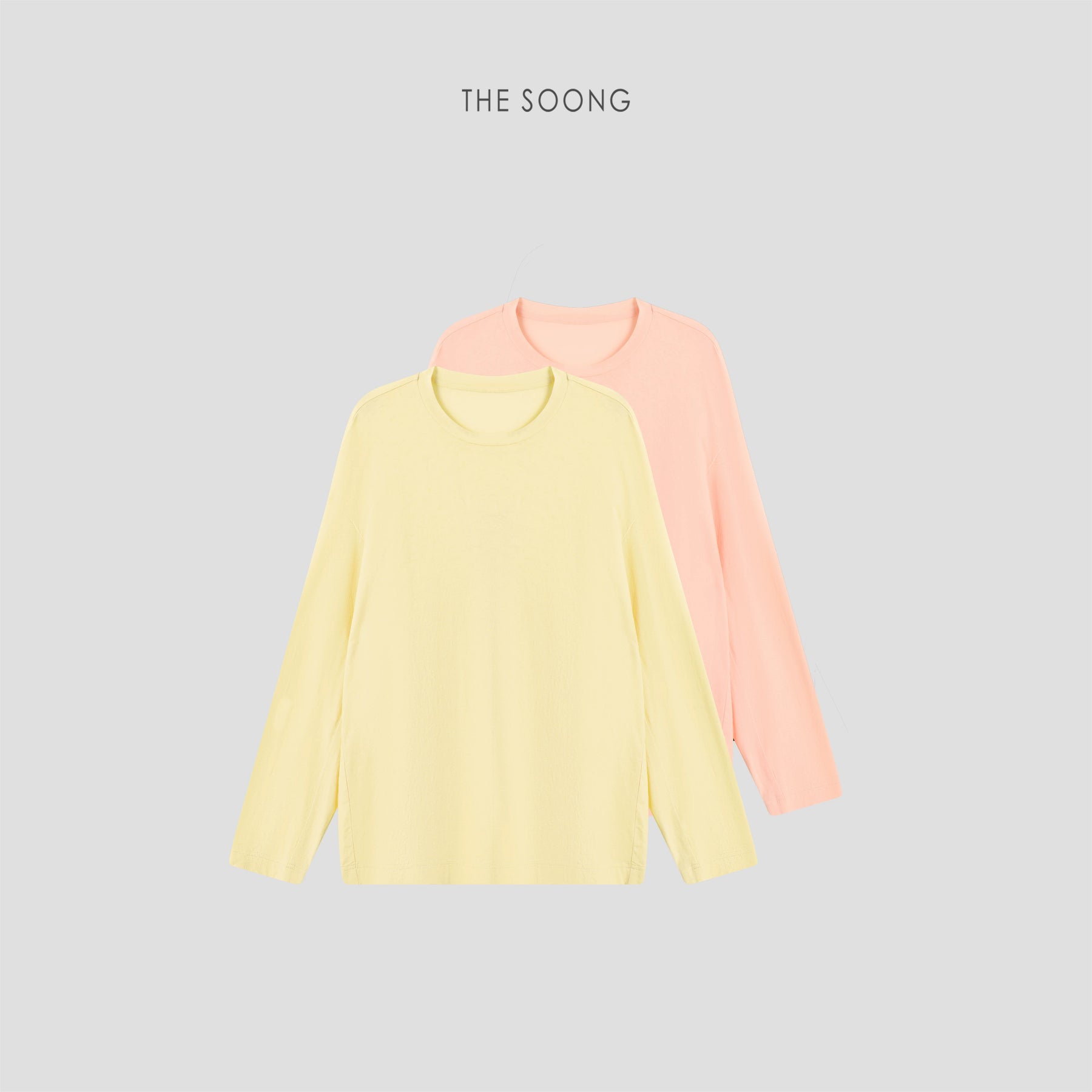 THESOONG/Cocoon T Simple Basic 100% Paper-Feel Cotton Round Neck Loose Solid Long Sleeve T-Shirt for Women 8819