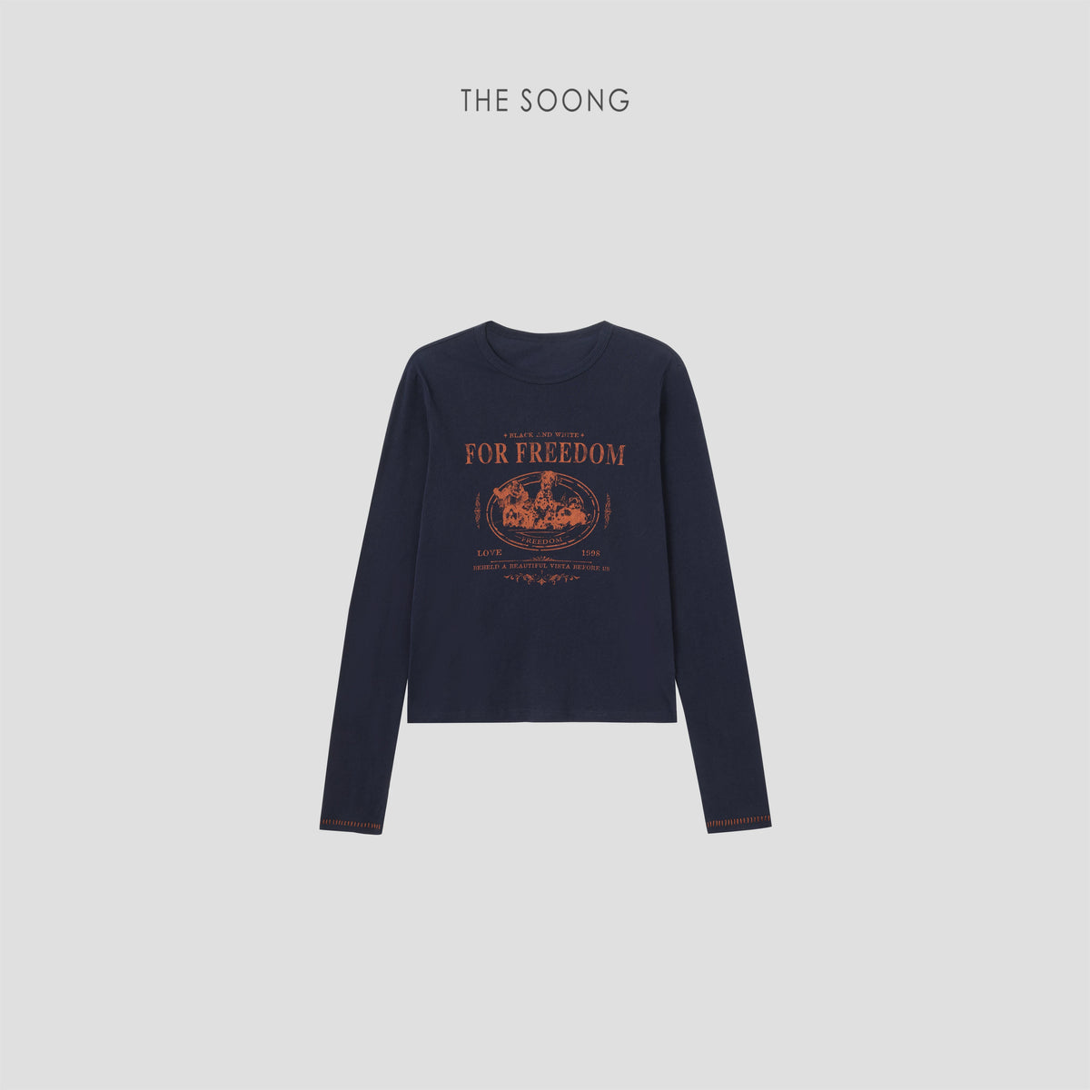 THESOONG/Spotted Dog FORFREEDOM Retro New 100% Cotton Cracked Long Sleeve T-Shirt for Women 9558