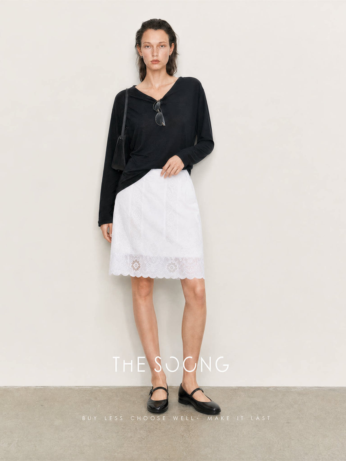 THESOONG/French Romantic High-Density Embroidered Lace Wave Edge Mid-Waist Slimming A-Line Skirt 9131