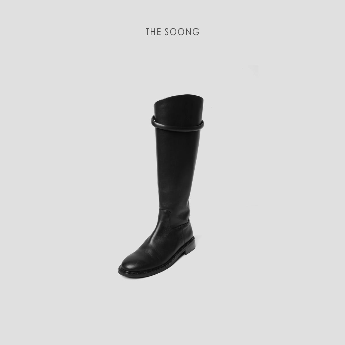 THESOONG / Calfskin High Boots Stylish Autumn and Winter Versatile Leg-Lengthening Round Toe Riding Boots for Women 6012