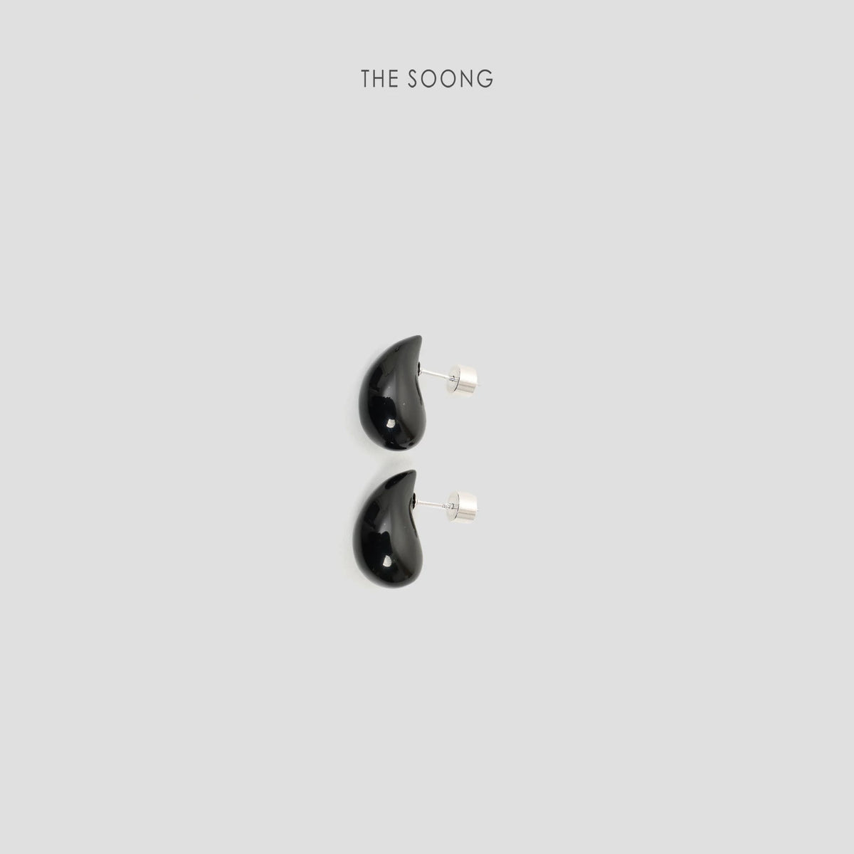 THESOONG/Vintage black onyx 925 silver curved versatile earrings HWZB7908