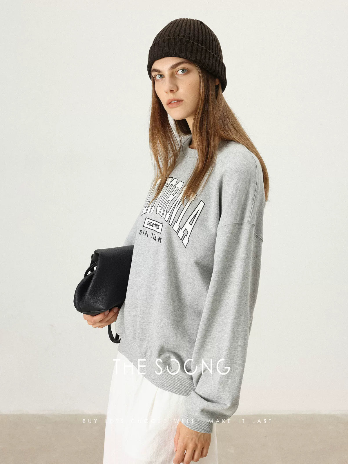 THESOONG/California Sweatshirt Classic 100% Pure Cotton Skin-Feel Loose Letter Print Crewneck Sweatshirt 7597