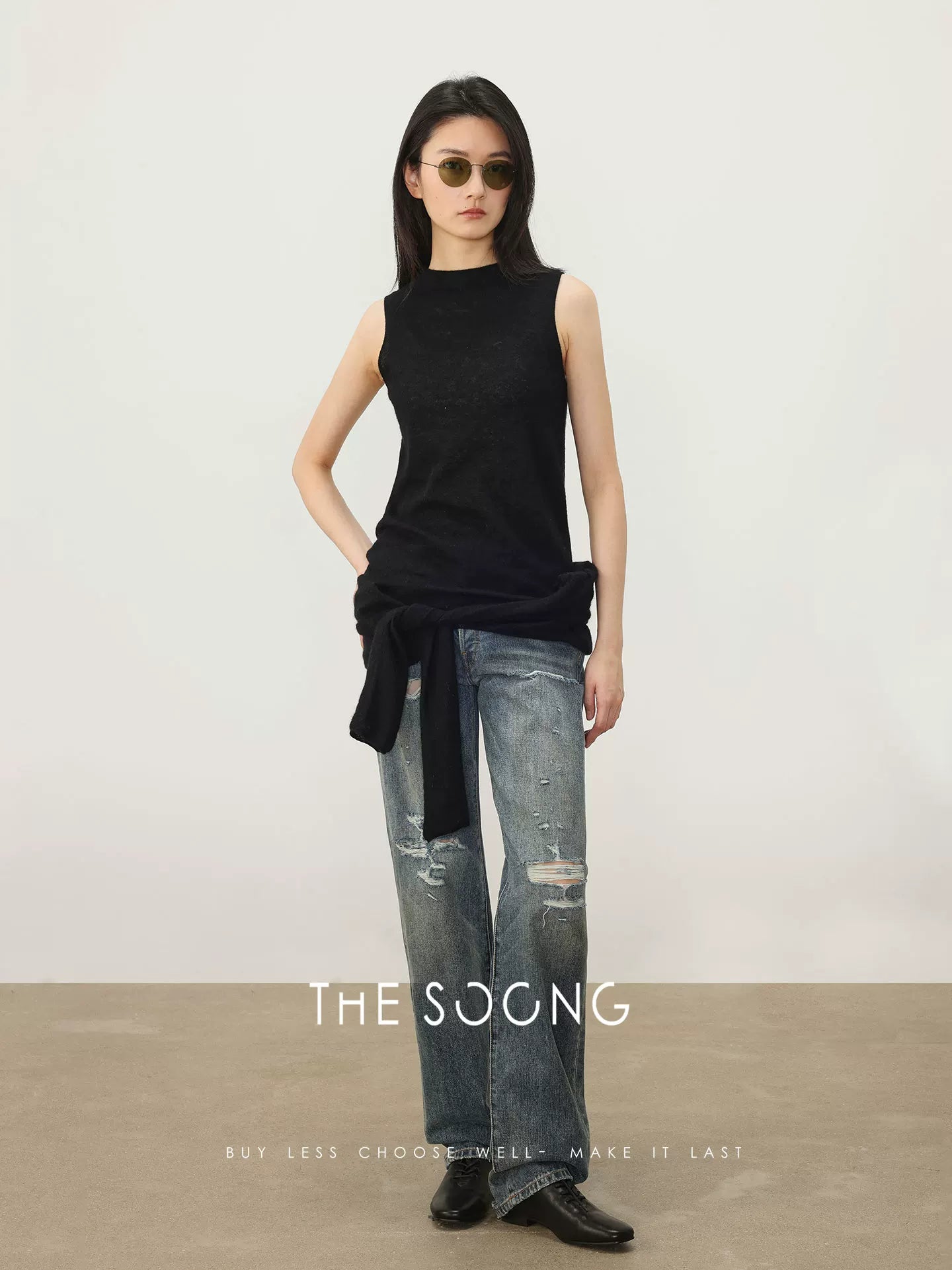 THESOONG/ Layered aesthetics Italian woven cashmere-wool one-piece fake two-piece sweater 7563