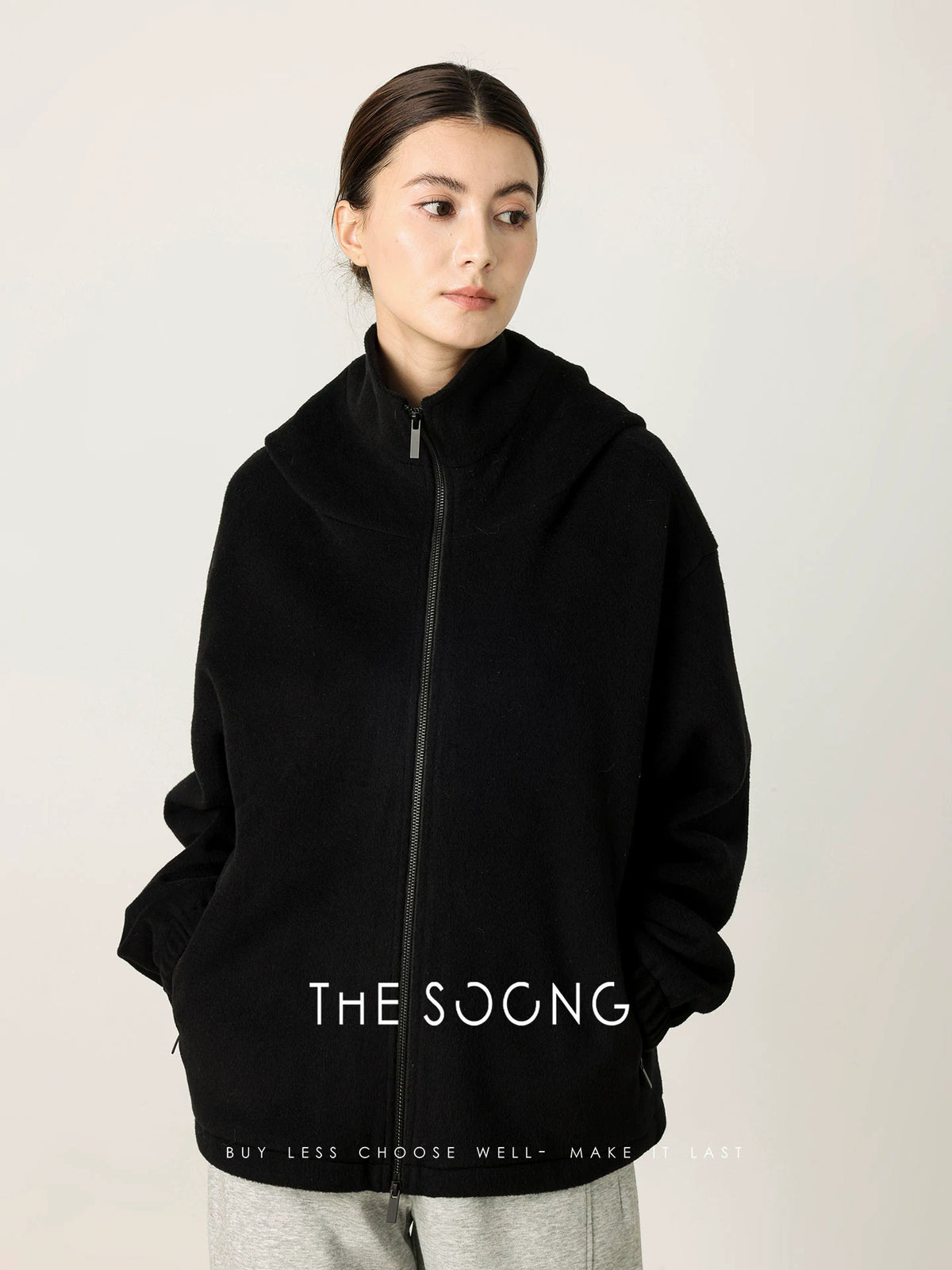 THESOONG/Wool Mulberry Silk Autumn/Winter Thick Slim Fit Plush Warm Hooded Sweatshirt Jacket for Women 7548