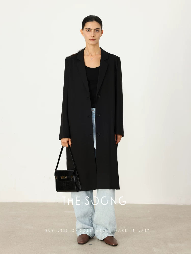 THESOONG/Back as Thin as Paper Acetate Blend 330G Classic Structured Glossy Suit-Style Trench Coat 5179