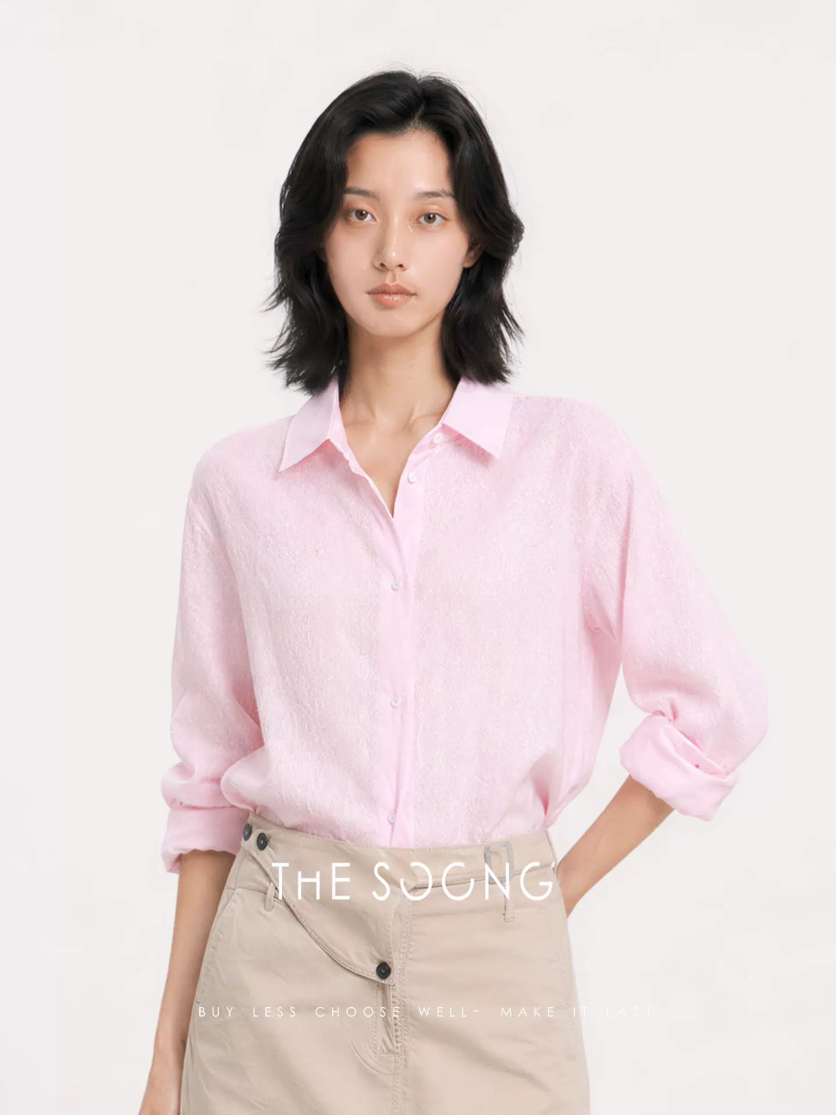 THESOONG/Luxury Coolness 100% Linen Natural Textured Line Thin Lapel Shirt for Women Summer 8846