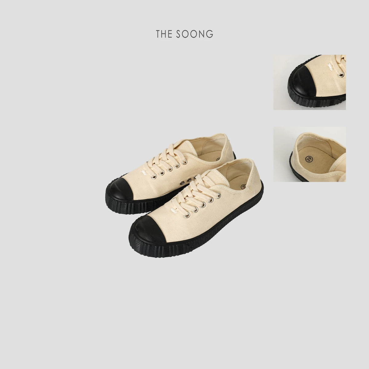 THESOONG/Distressed denim shoes contrasting versatile flat dad shoes round toe canvas shoes for women 7626