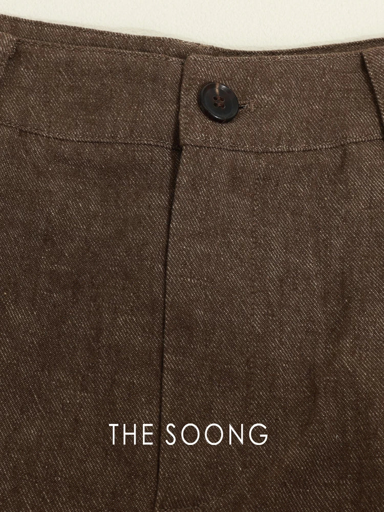 THESOONG/Linen Cotton Blend High-Waist A-Line Wide-Leg Summer Lightweight Slim Versatile Women's Shorts HWKZ9309