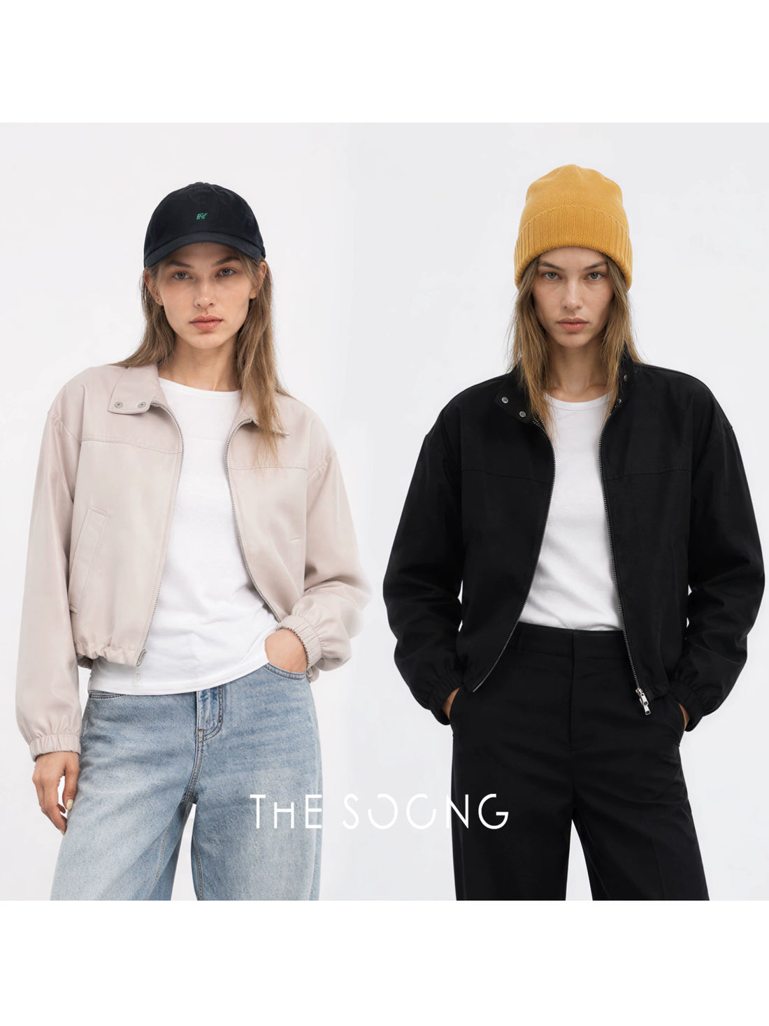 THESOONG / Bass Jacket Short Drawstring Hem Stand Collar Two-Way Zipper Loose Jacket 9142