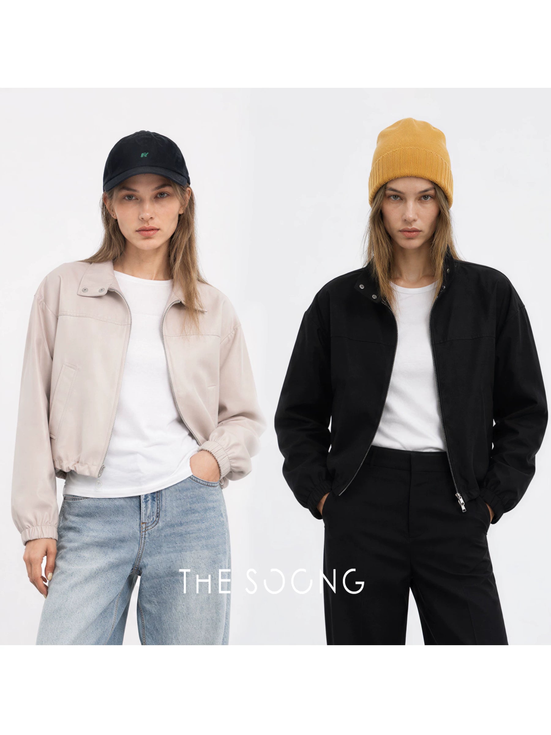 THESOONG / Bass Jacket Short Drawstring Hem Stand Collar Two-Way Zipper Loose Jacket 9142
