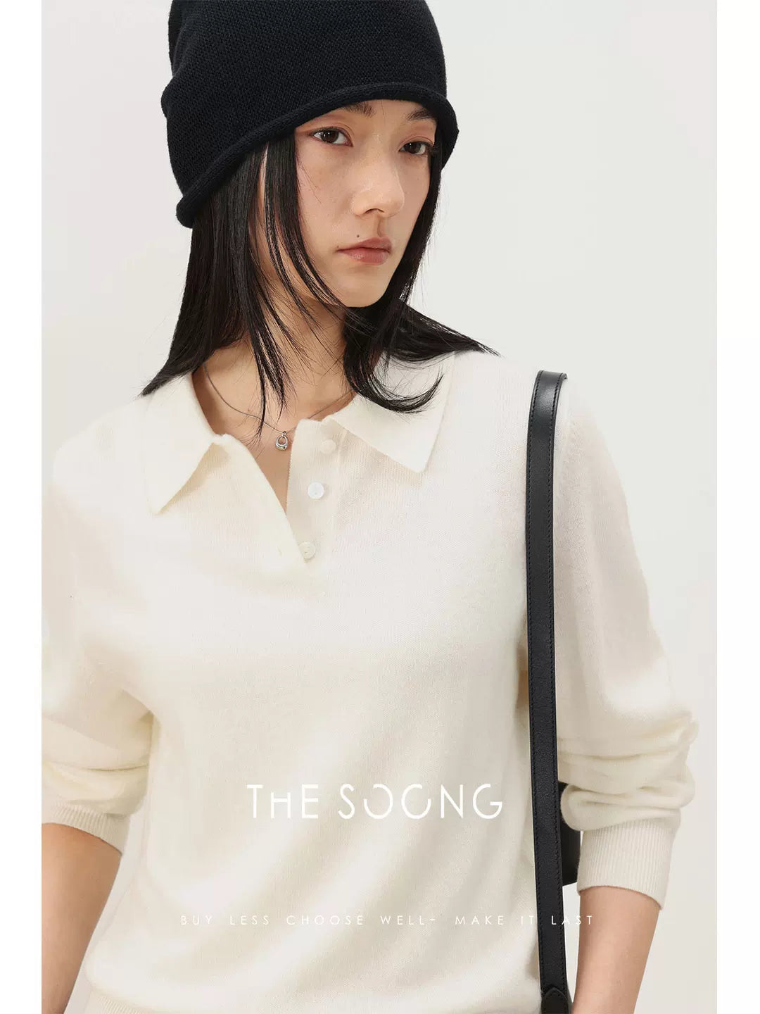 THESOONG / Spring New Sheep Wool Simple Style Polo Collar Women's Long-sleeve Base Sweater 7464