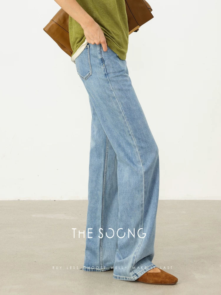 THESOONG/ Original Denim, Lyocell Cool-touch Lines Thin Mid-rise Slightly Stretch Women's Jeans 6779