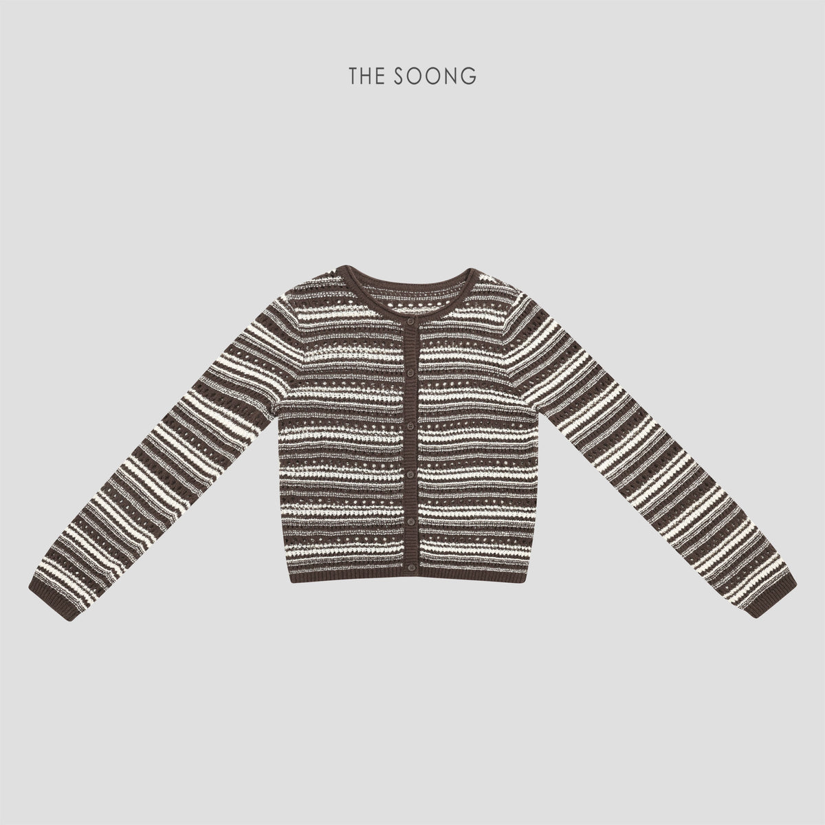 THESOONG/Spring New V-Neck Knitted Stripe Shirt Casual Loose Cardigan Jacket HWMY7645